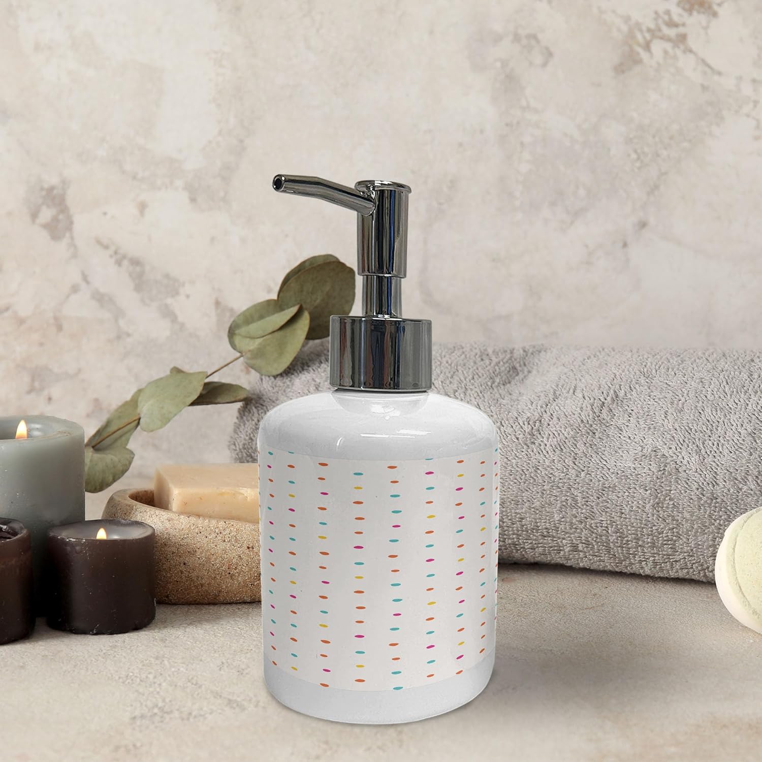 Ambesonne Polka Dot Soap Dispenser Toothbrush Holder Set 2 Pcs