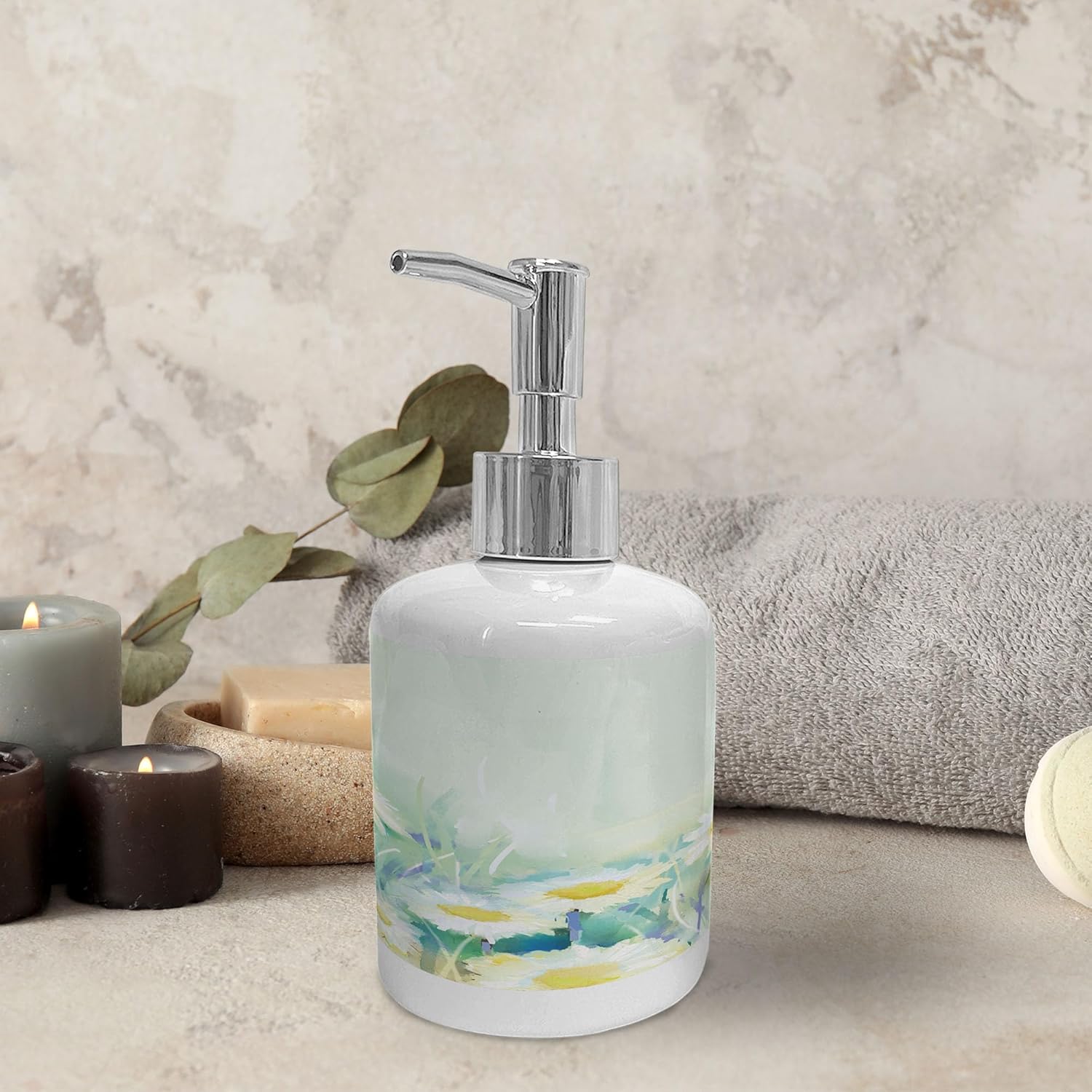 Ambesonne Flower Soap Toothbrush Holder Set Ceramic Pale Blue White