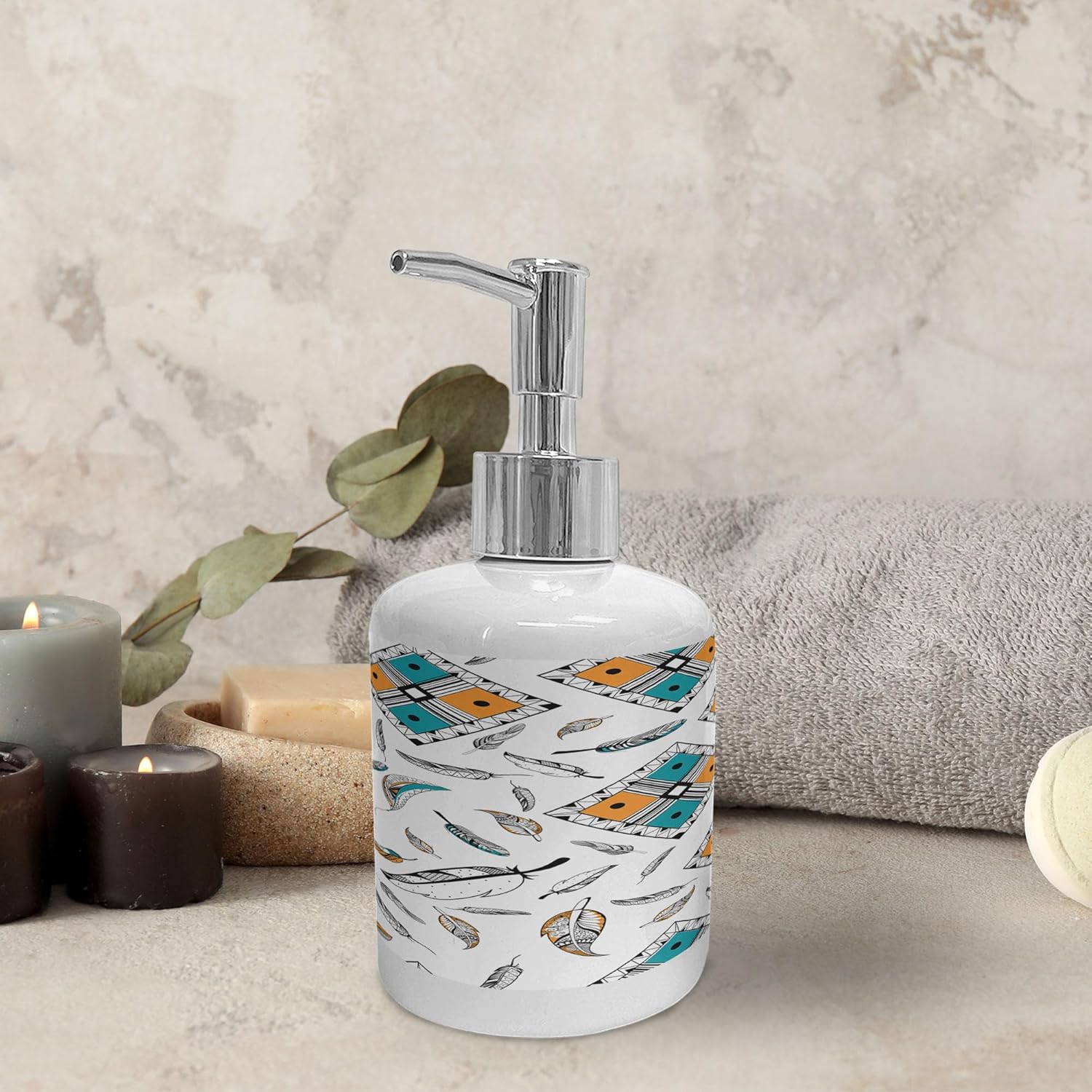 Ambesonne Boho Soap Dispenser Toothbrush Holder Set