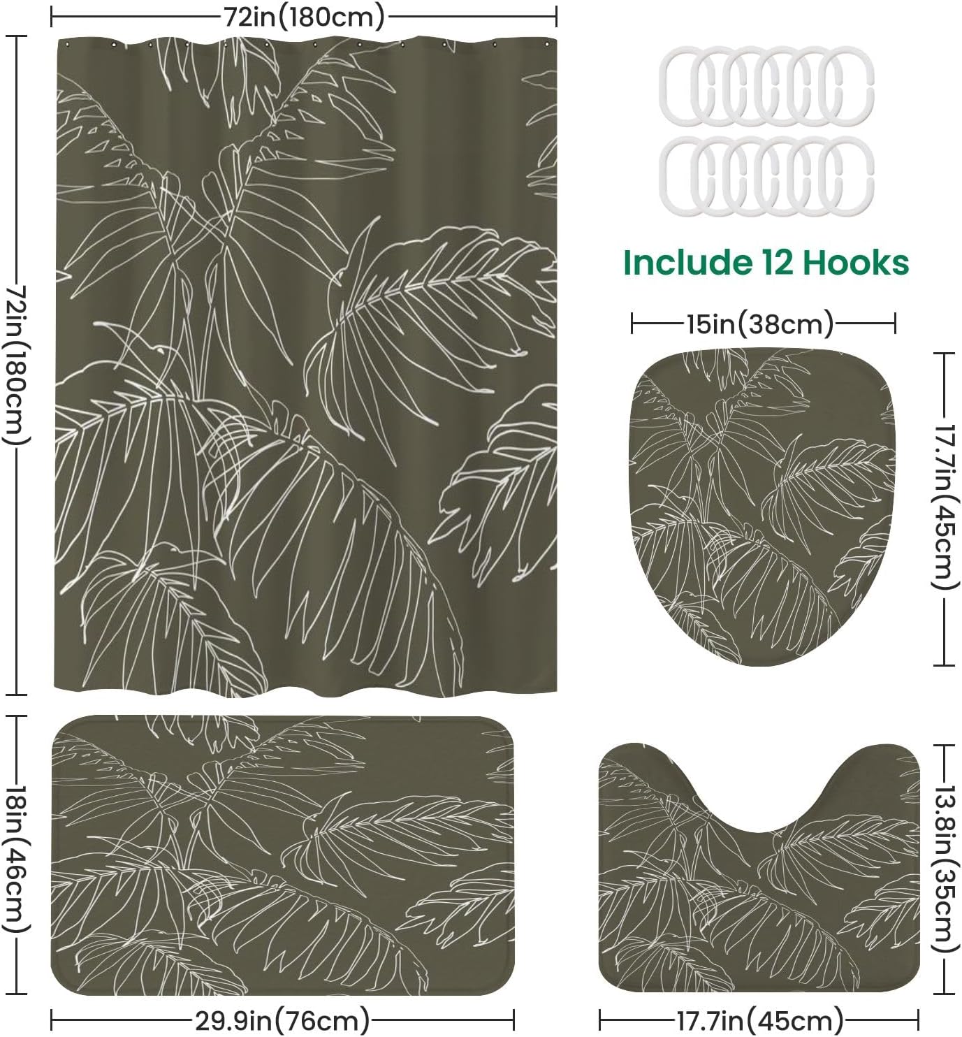 4 Piece Shower Curtain Set with Rugs and Mats 1