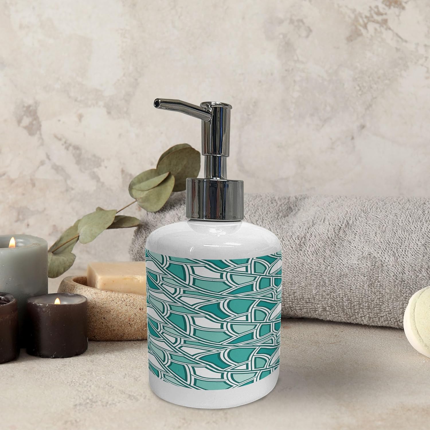 Ambesonne Geometric Soap Toothbrush Holder Set 2 Pcs Dark Seafoam and White