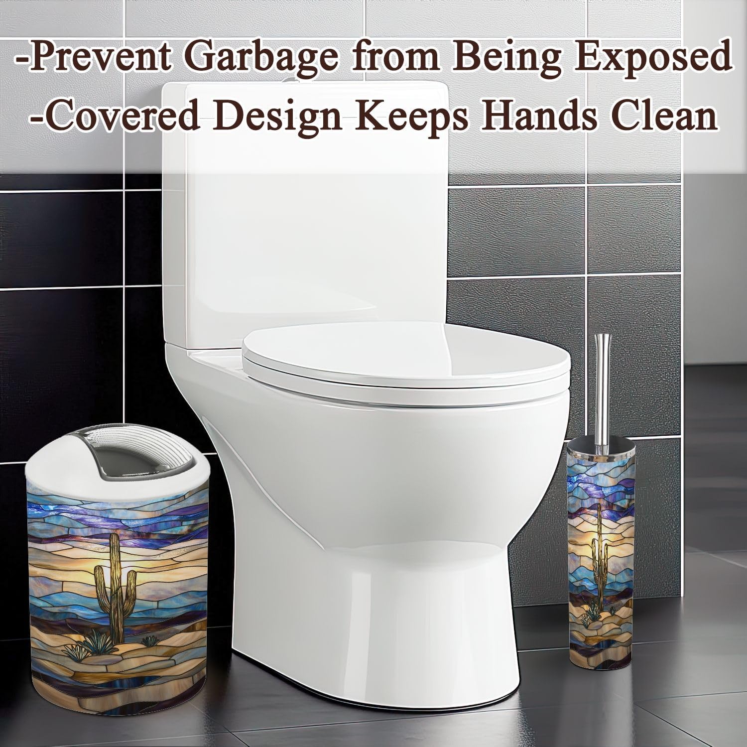 6 Piece Bathroom Accessories Set with Desert Landscape Cactus Design