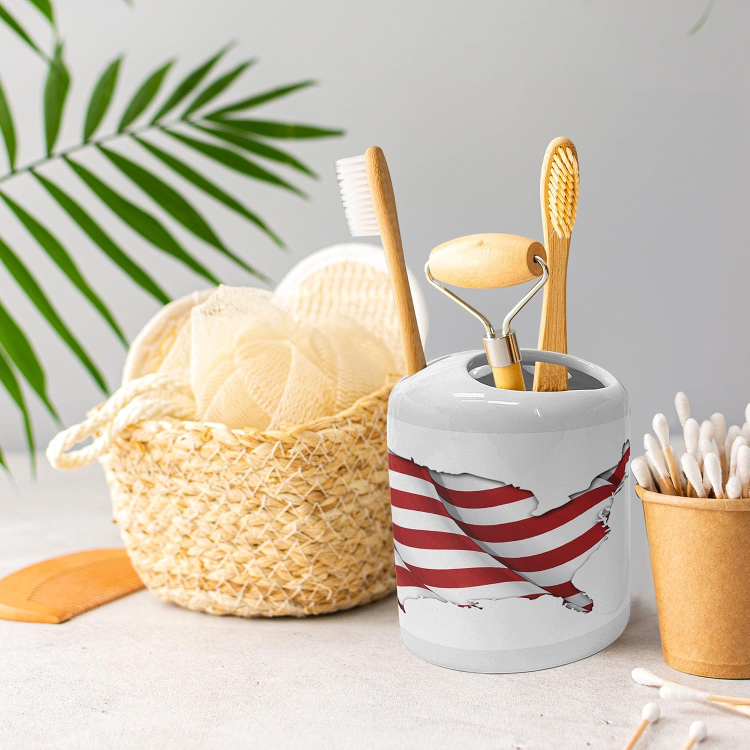 Ambesonne World Map Soap Dispenser Toothbrush Holder Set