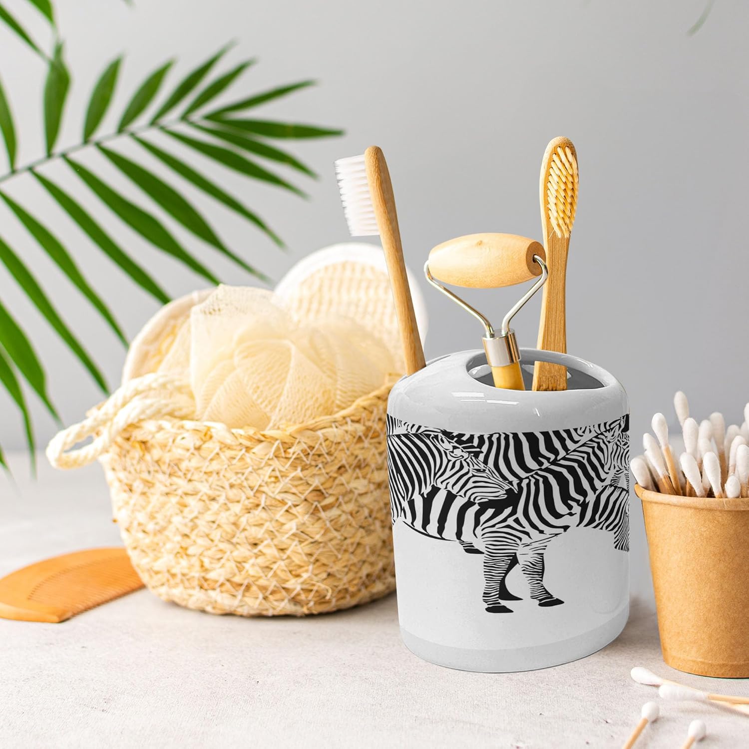 Ambesonne Savannah Soap Toothbrush Holder Set Zebra Print 2 Pcs Ceramic