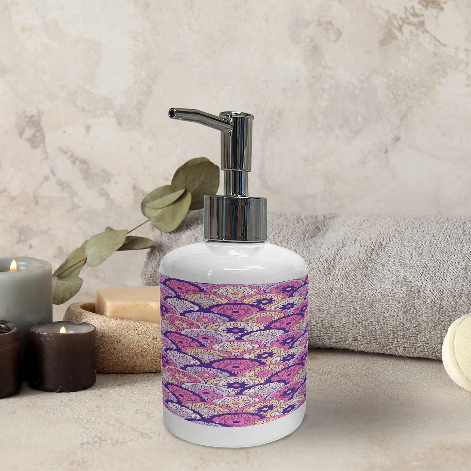 Ambesonne Bohemian Soap Toothbrush Holder Set 2 Pcs Ceramic Quartz Peach and Pink