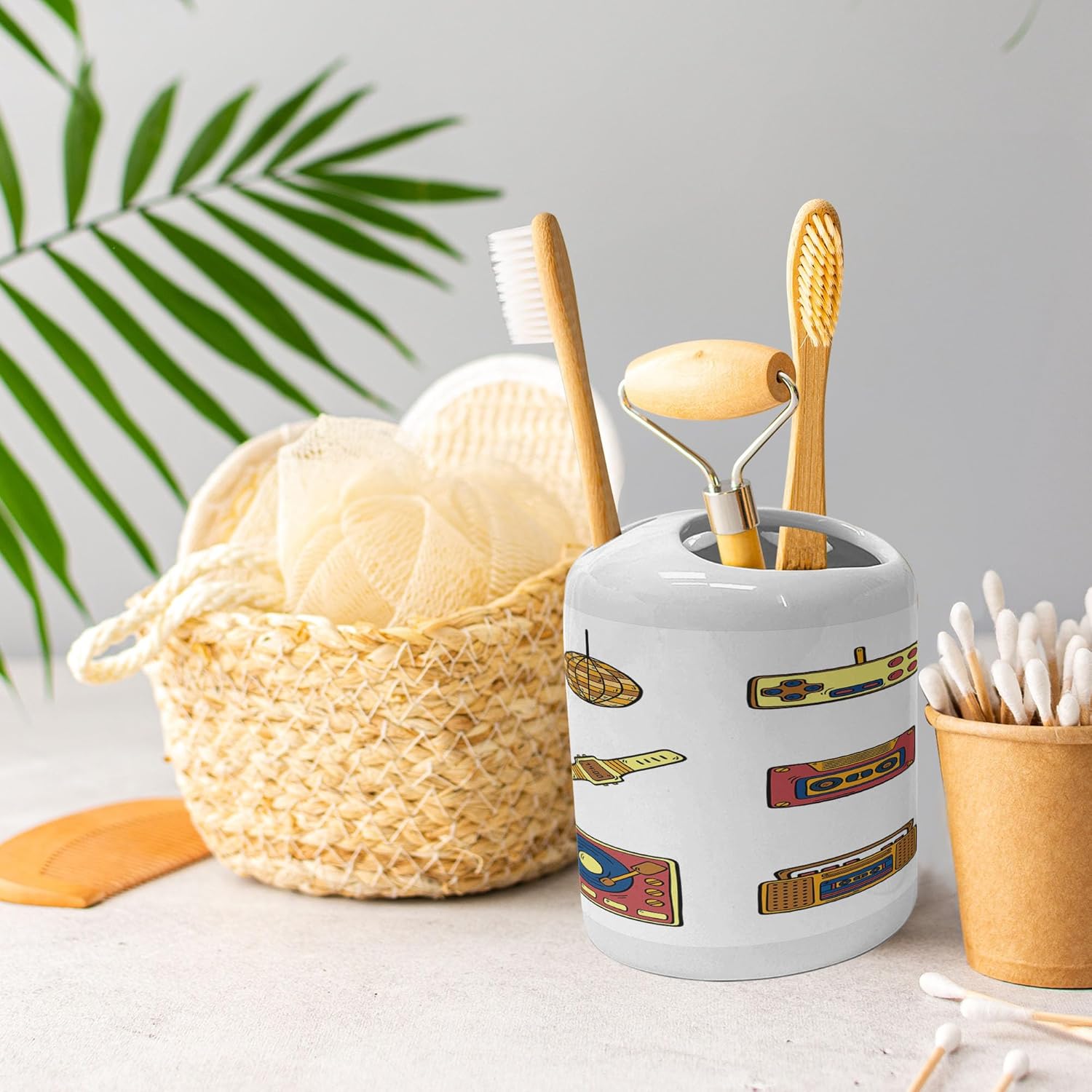 Ambesonne 90s Nostalgic Soap Toothbrush Holder Set