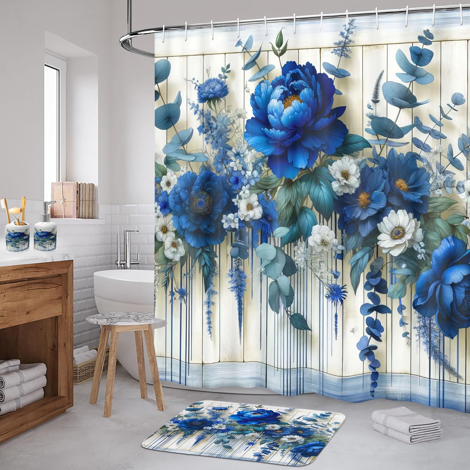 Ambesonne Blue Bathroom Decor Set 4 Pcs