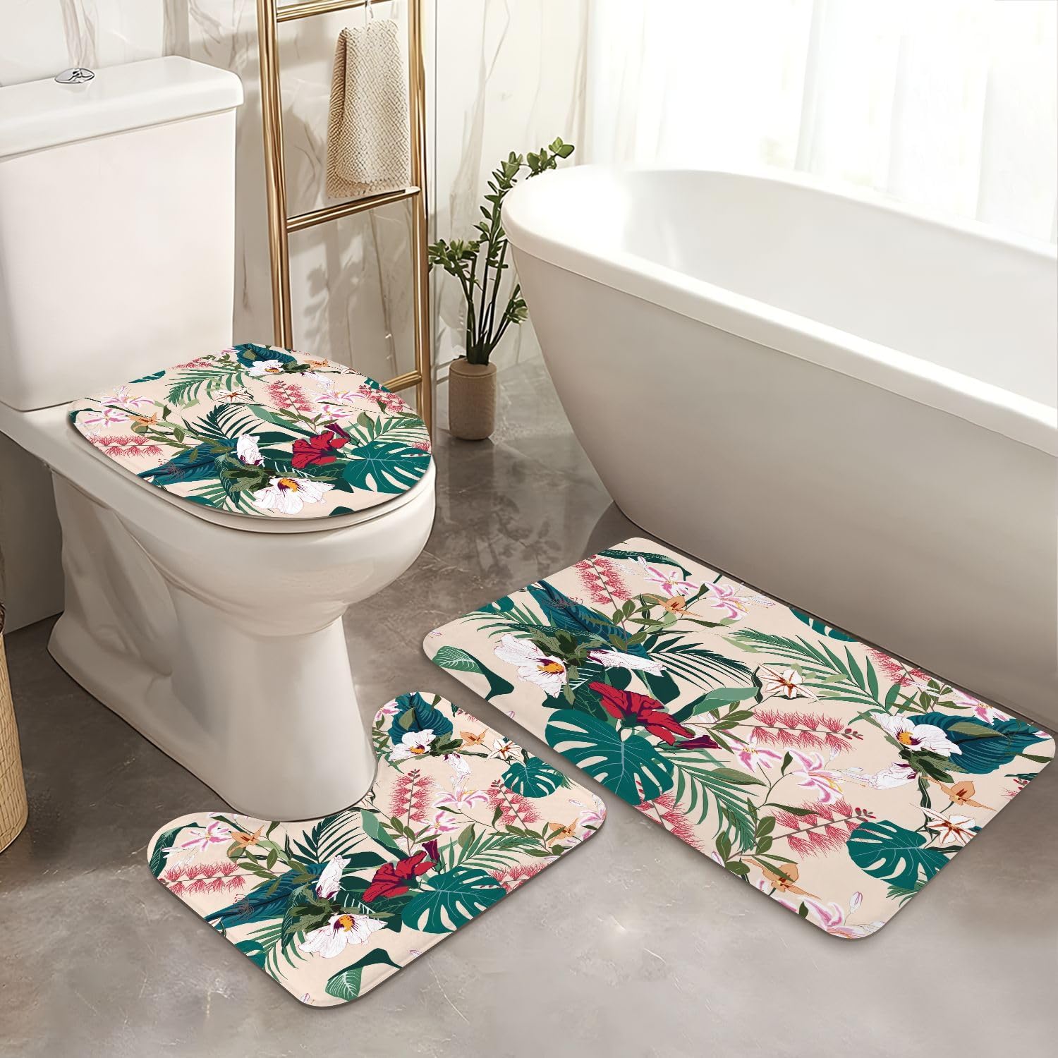 JCOOKLOFTS 4 Piece Tropical Flower Shower Set