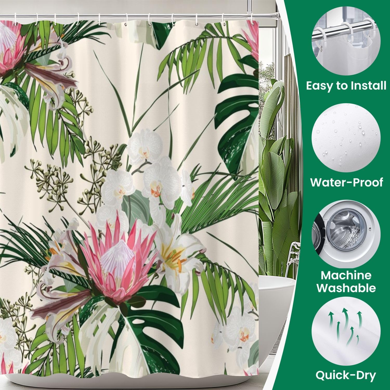 4 Piece Shower Curtain Set with Rugs and Toilet Lid Cover 1