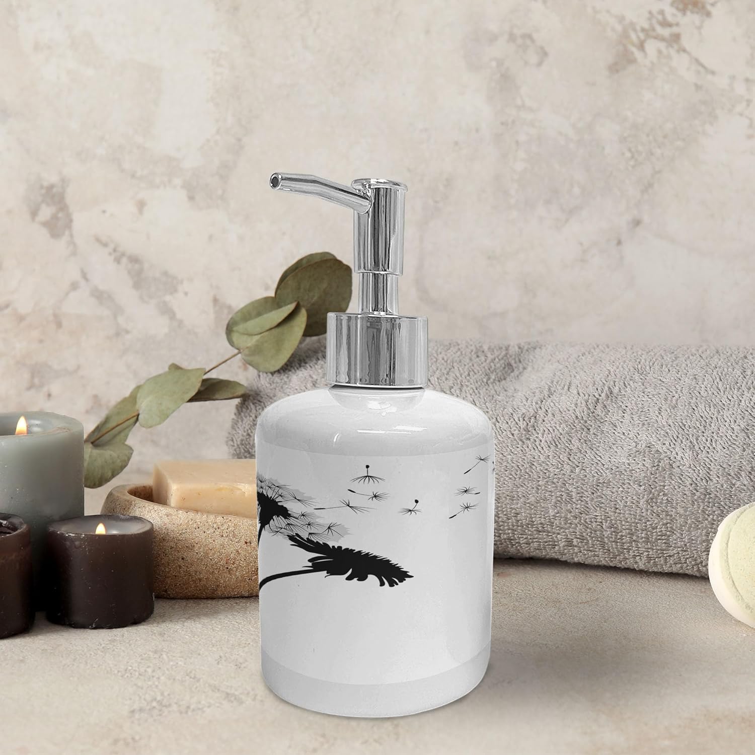 Ambesonne Flower Soap Dispenser and Toothbrush Holder Set 2 Pcs