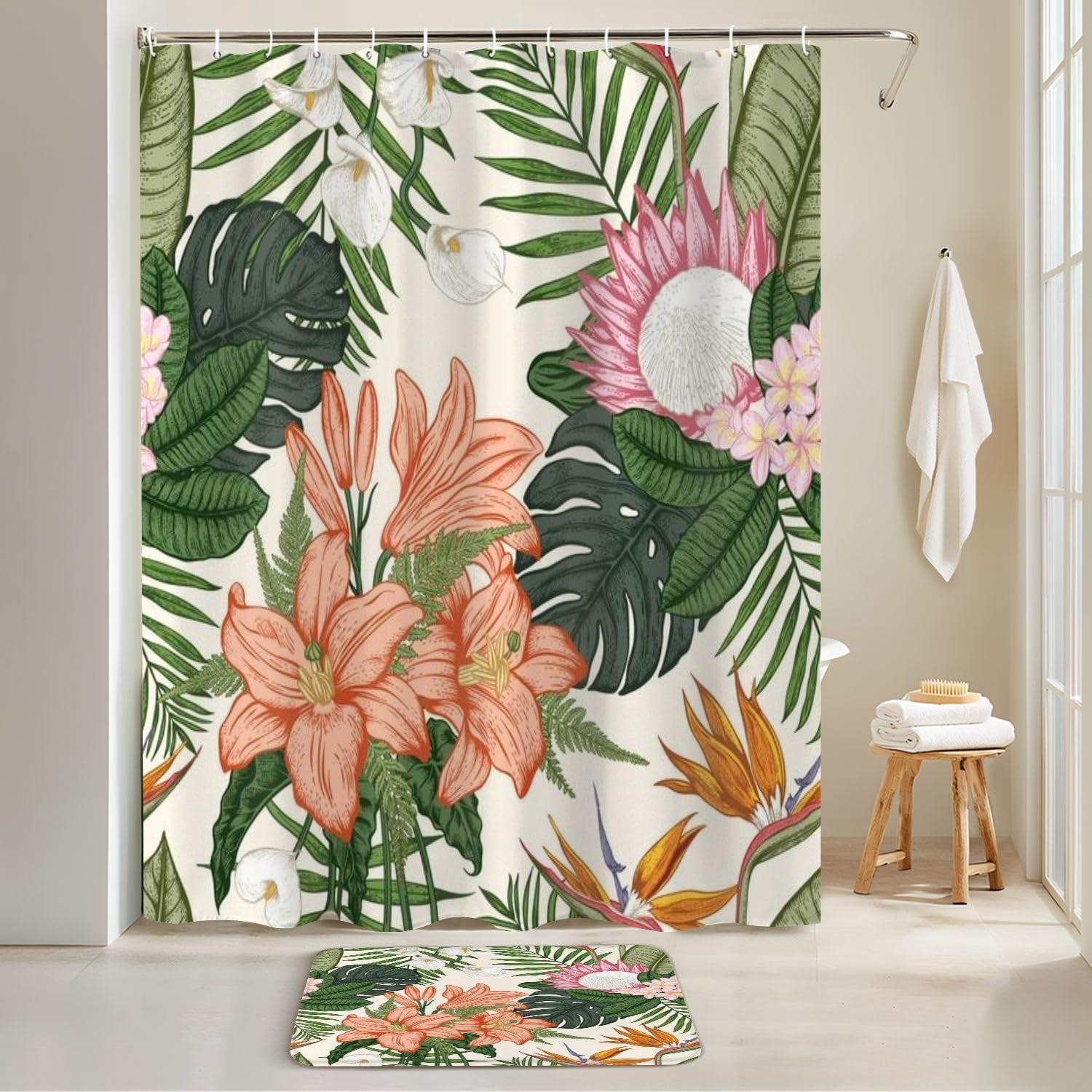 4-Piece JCOOKLOFTS Shower Curtain Set with Rugs