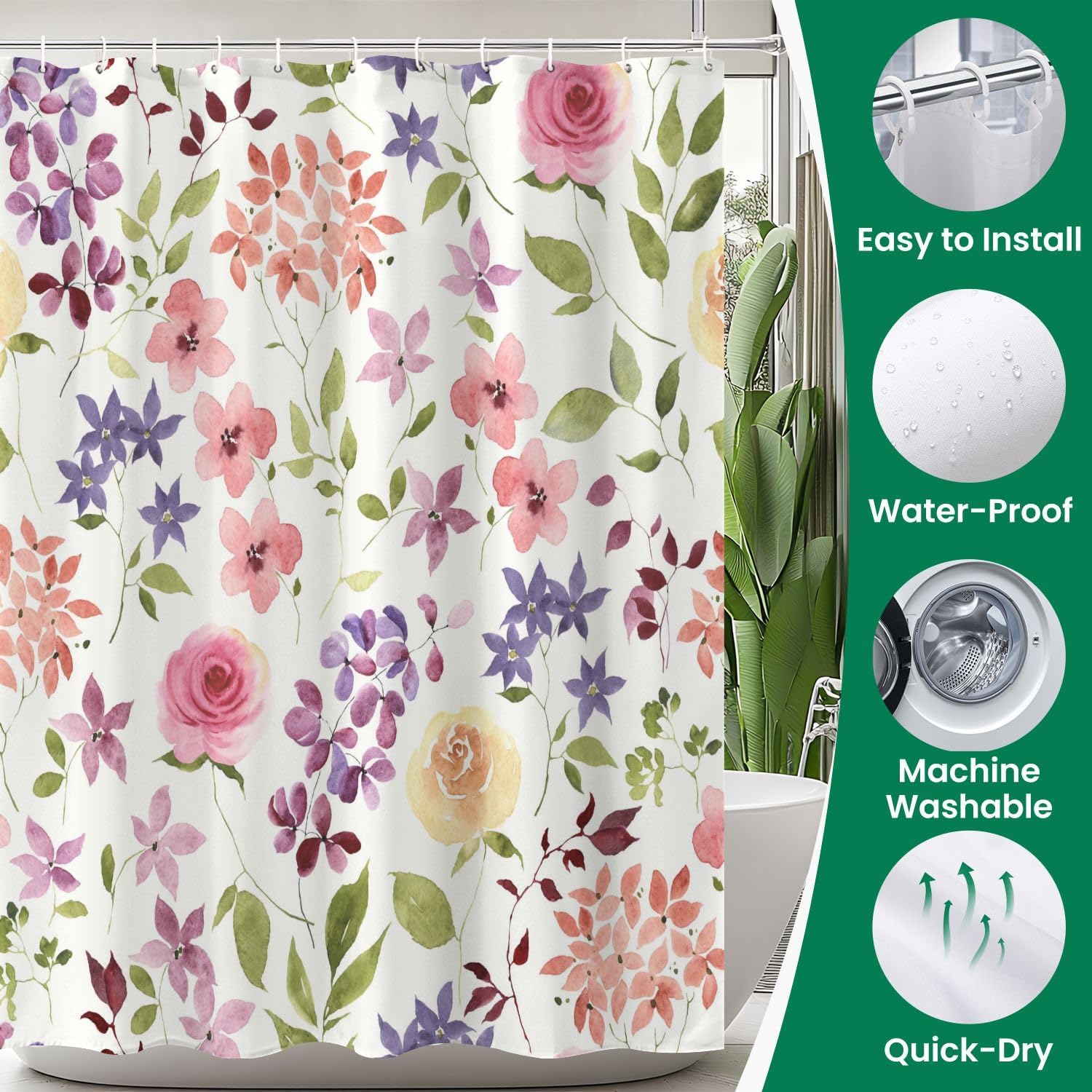 4-Piece Shower Curtain Set with Rugs and Mats