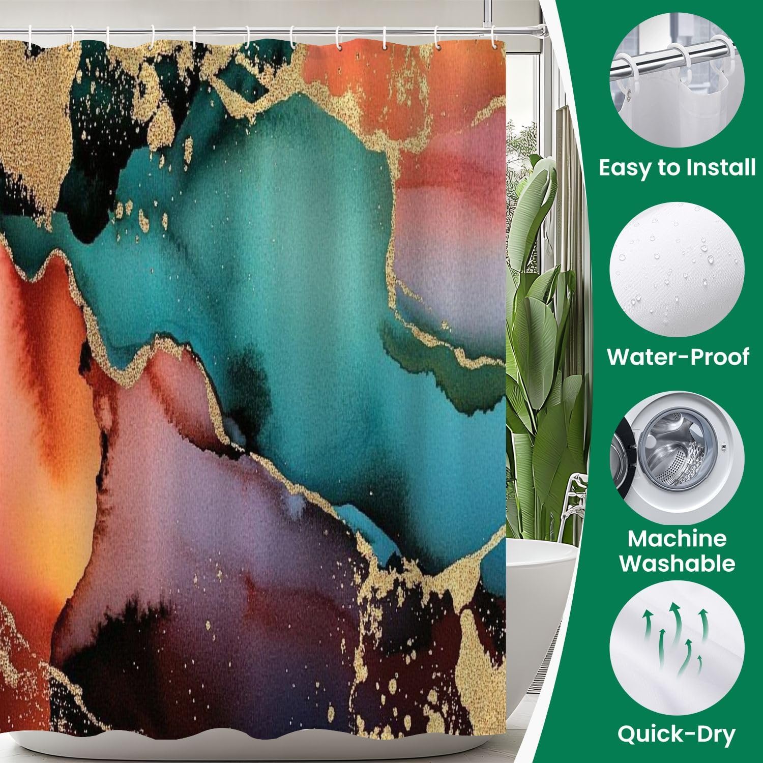 4 Pieces Shower Curtain Set with Rugs and Mat