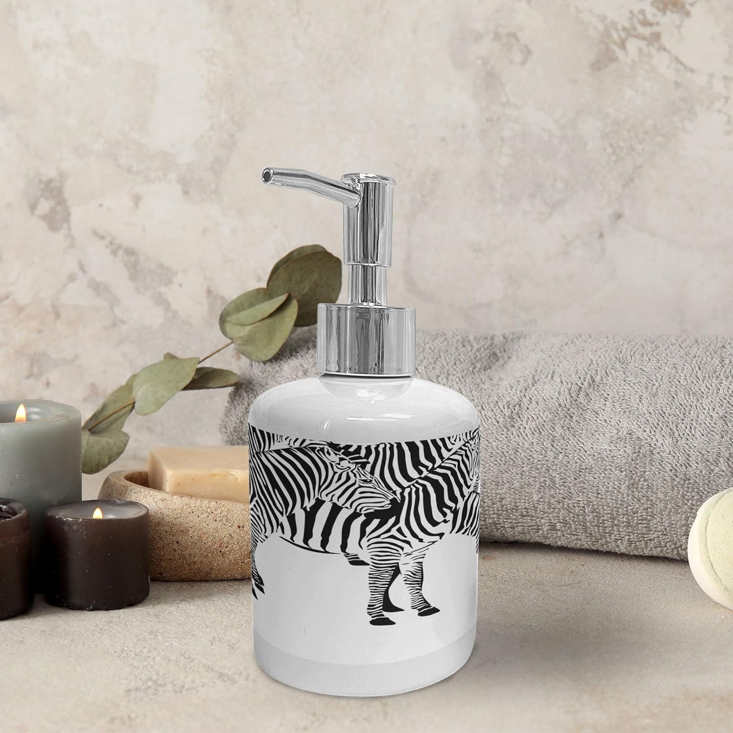Ambesonne Savannah Soap Toothbrush Holder Set Zebra Print 2 Pcs Ceramic