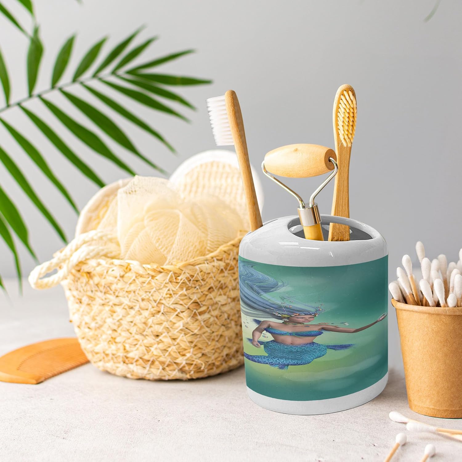 Ambesonne Underwater Soap Dispenser Toothbrush Holder Set