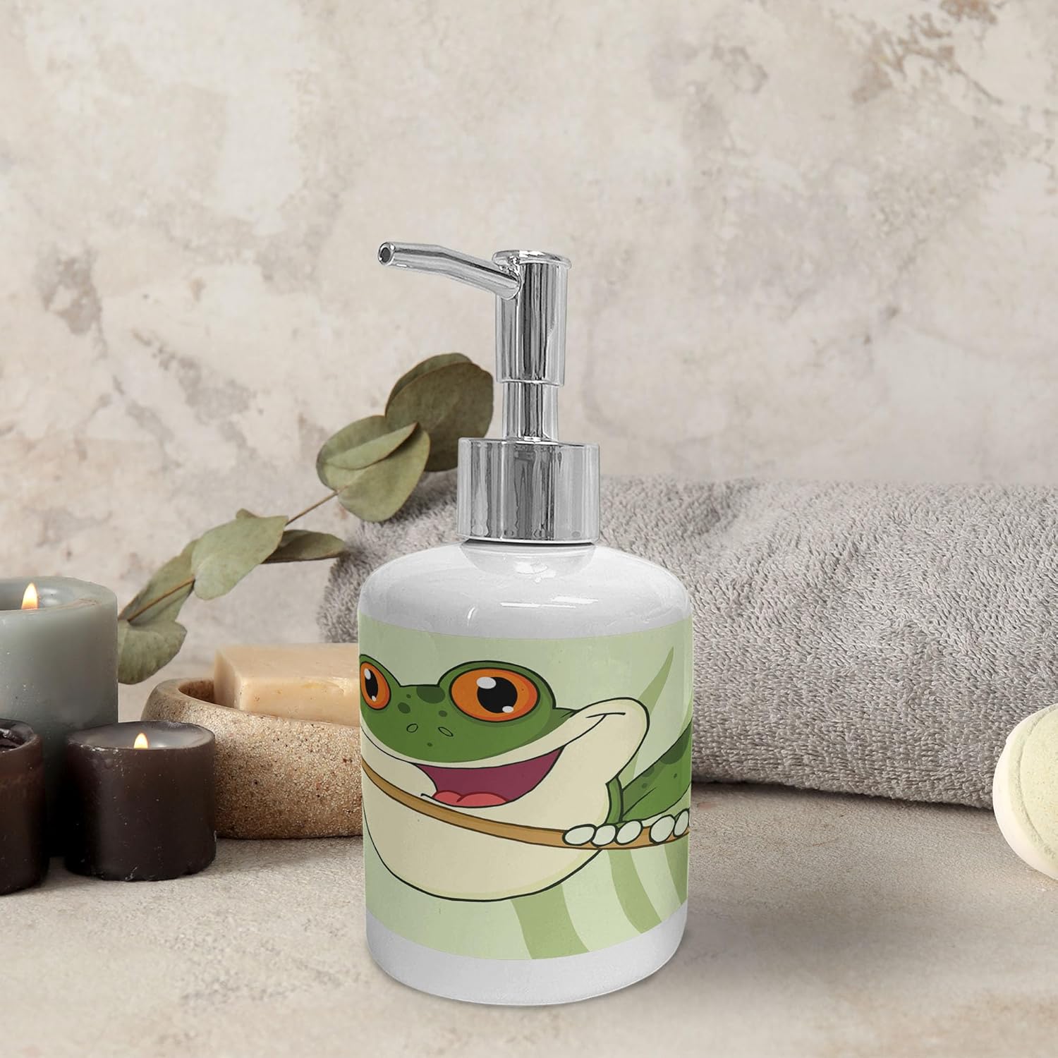 Ambesonne Frogs Soap Dispenser Toothbrush Holder Set