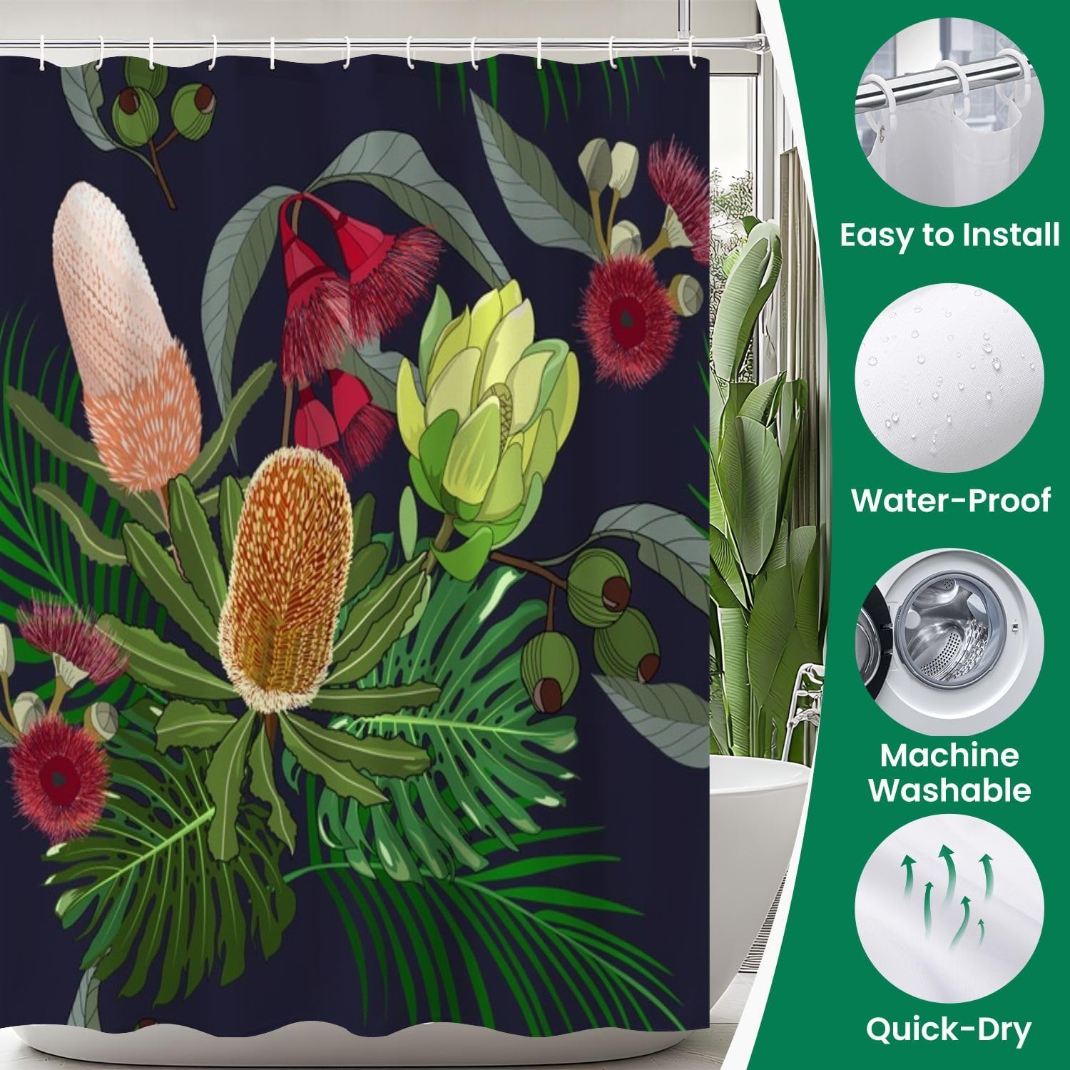 4 Pieces Shower Curtain Set with Rugs and Toilet Lid Cover