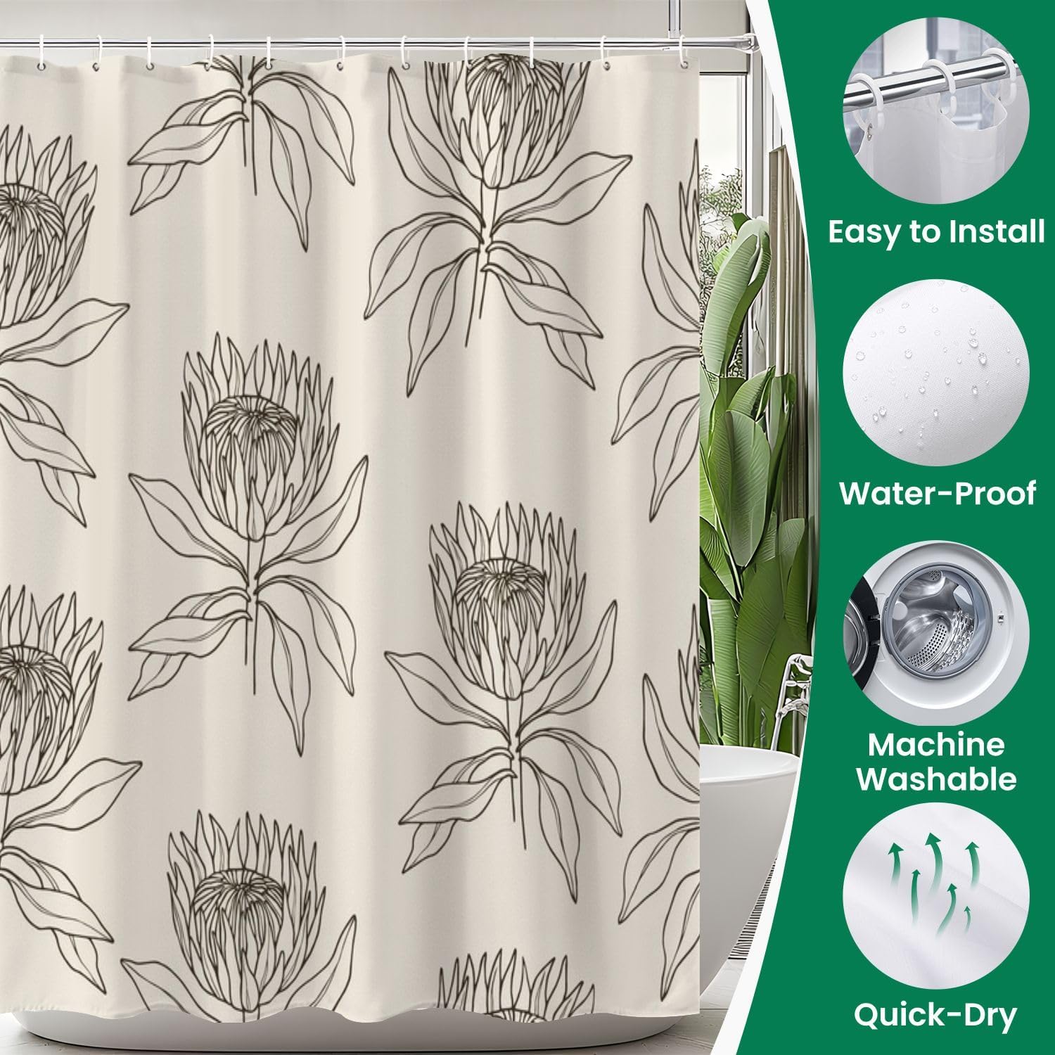 JCOOKLOFTS 4-Piece Shower Curtain Set with Mats