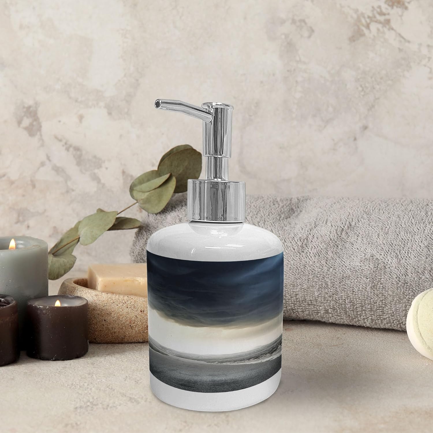 Ambesonne Nature Soap Dispenser Toothbrush Holder Set 2 Pcs Grey