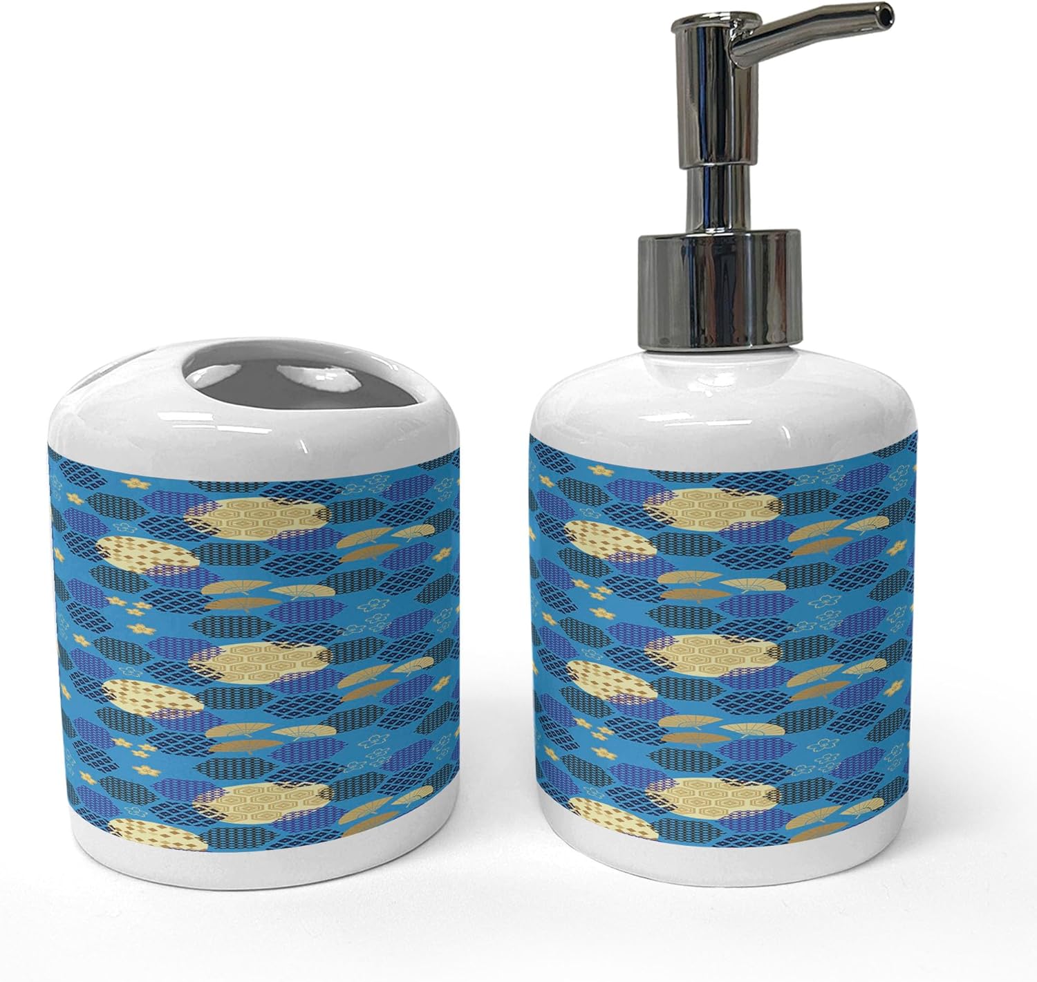 Ambesonne Ceramic Soap Dispenser Toothbrush Holder Set 1