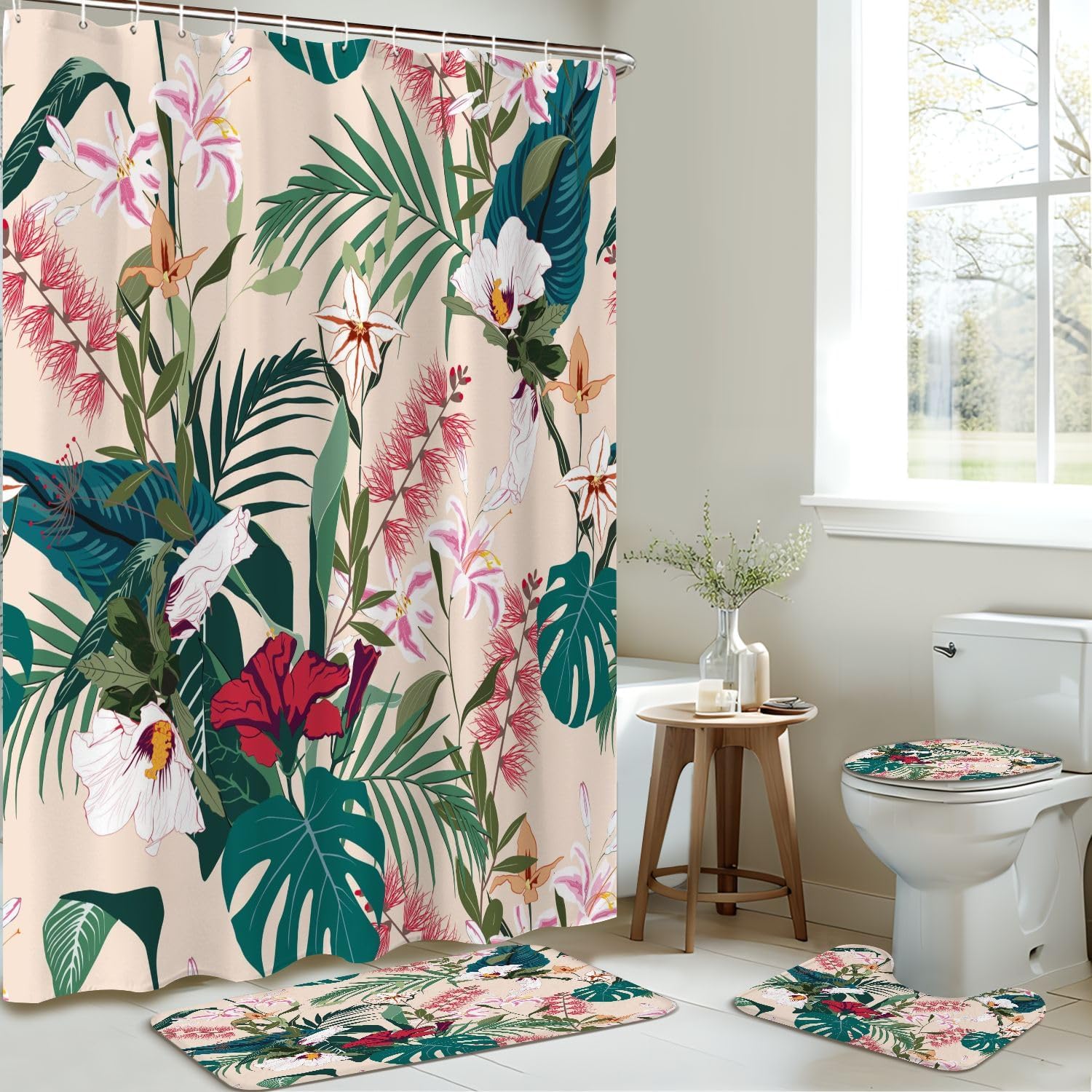 JCOOKLOFTS 4 Piece Tropical Flower Shower Set
