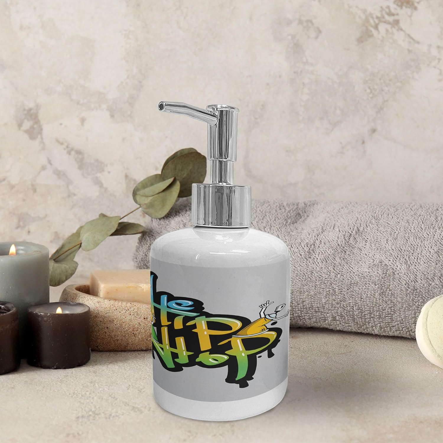 Ambesonne Graffiti Soap Dispenser Toothbrush Holder Set 2 Pcs Pale Taupe