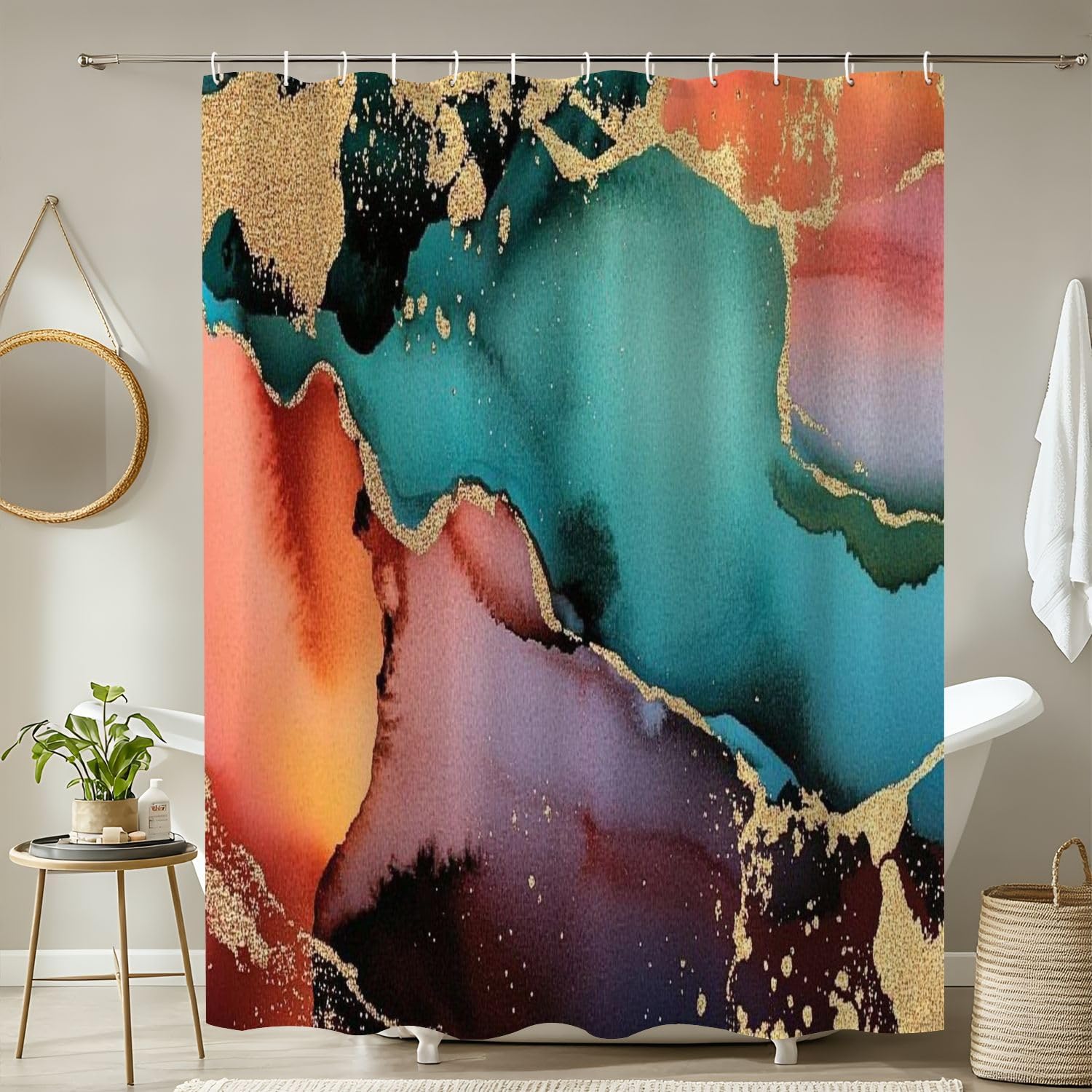 4 Pieces Shower Curtain Set with Rugs and Mat