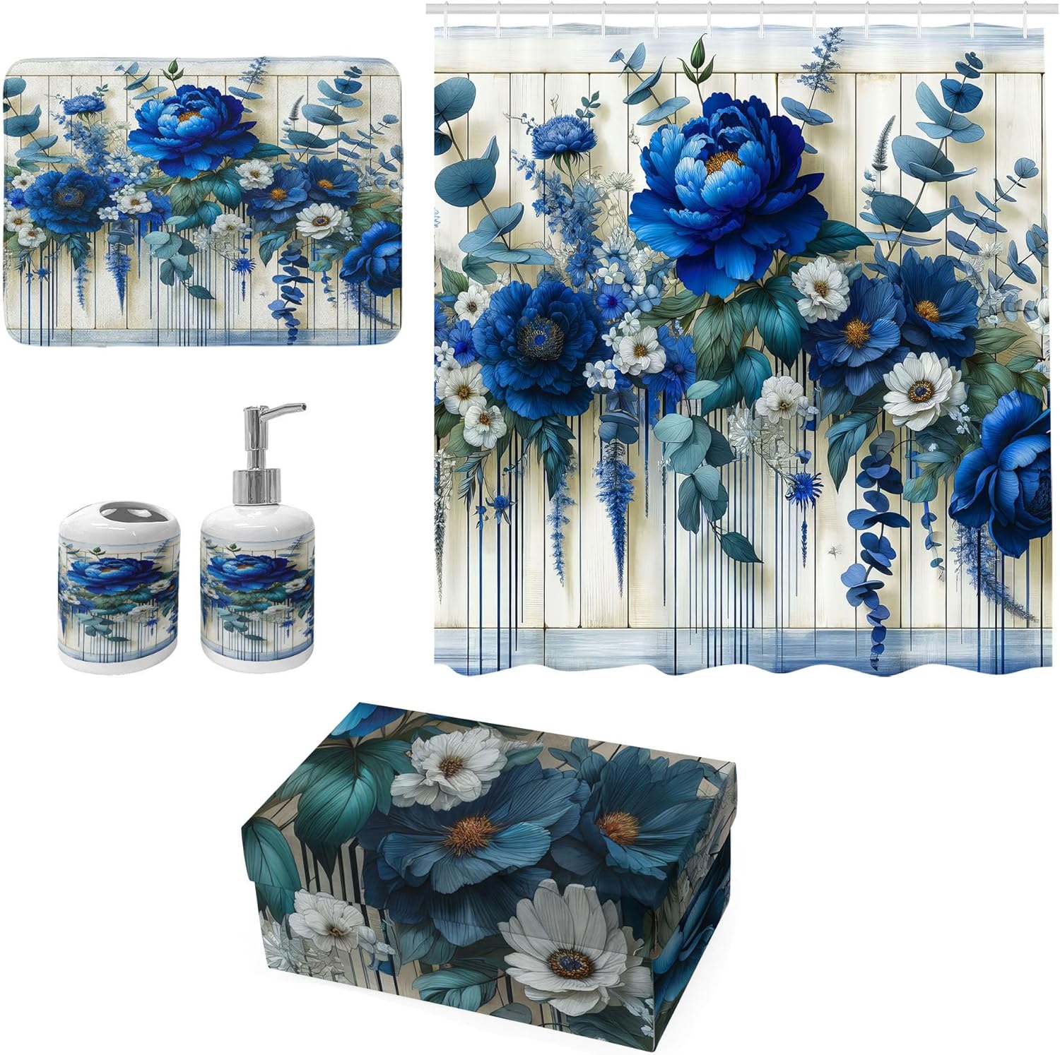 Ambesonne Blue Bathroom Decor Set 4 Pcs