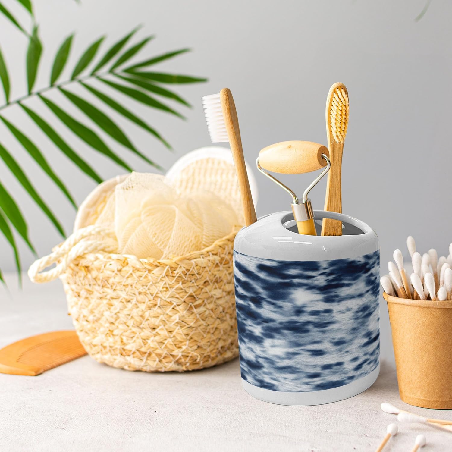 Ambesonne Ikat Print Soap Toothbrush Set Ceramic Retro Design