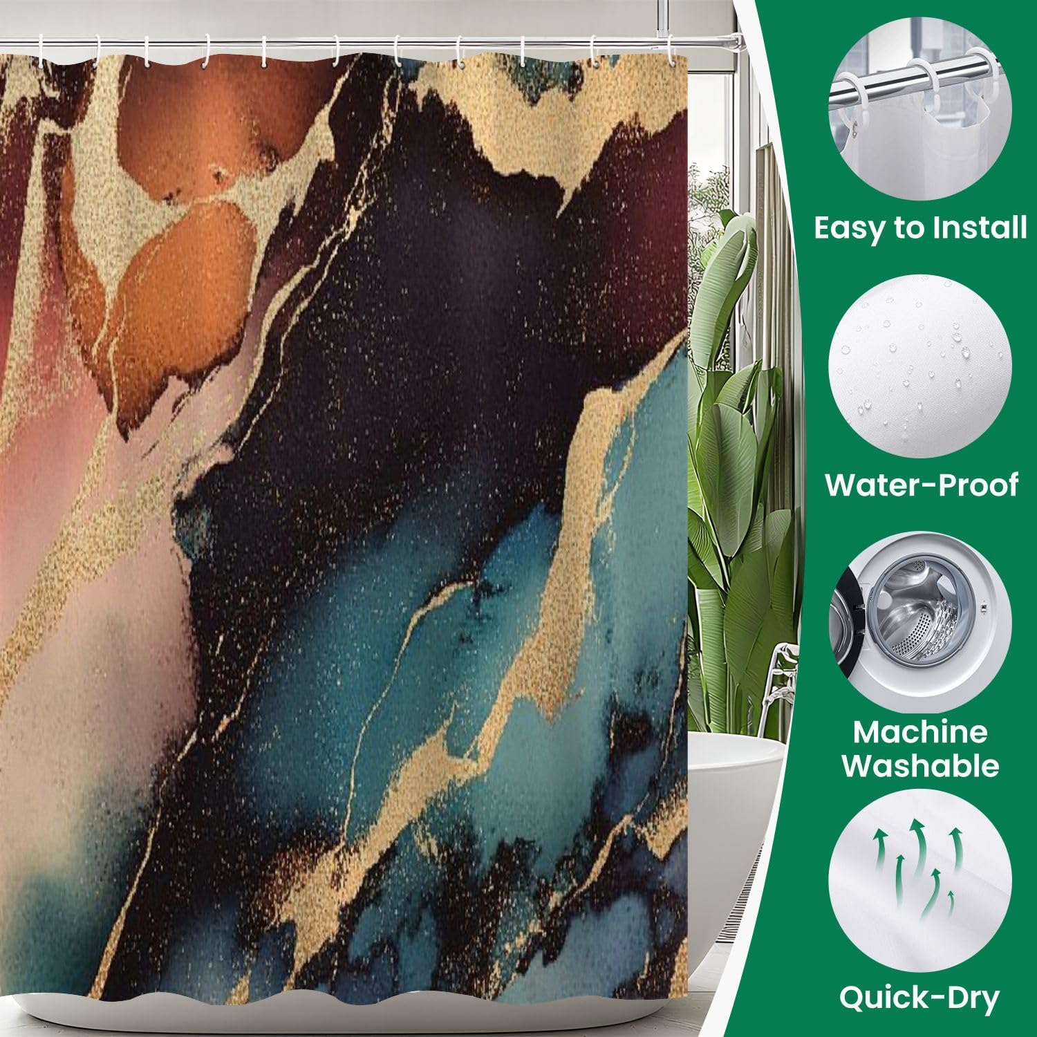 4 Pieces Shower Curtain Set with Non-Slip Mats