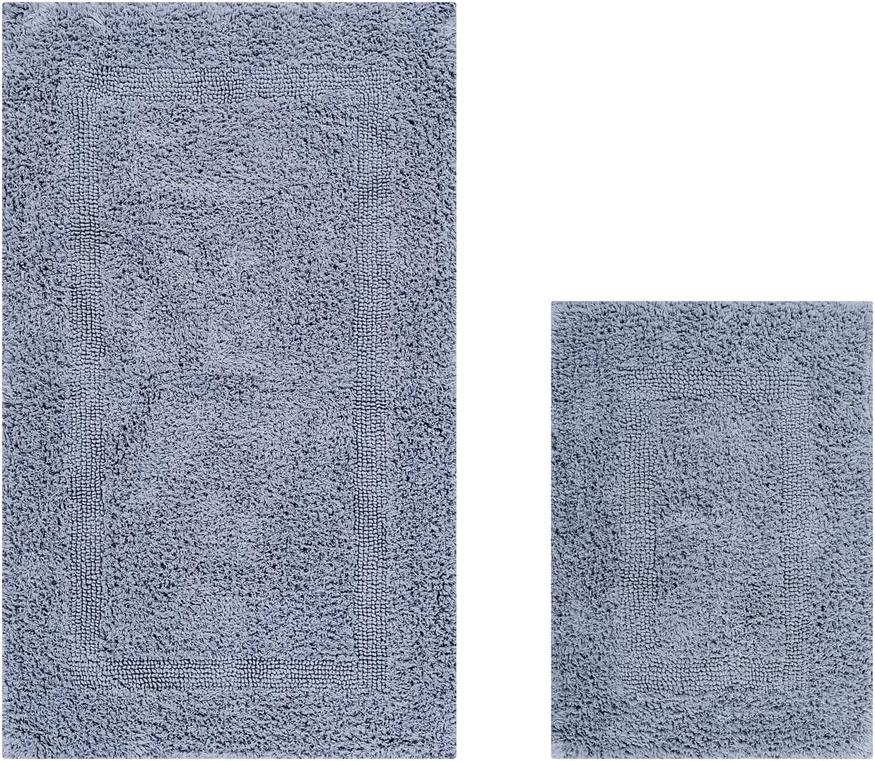 Better Trends 2 Piece Silver Reversible Cotton Bathroom Rug Set