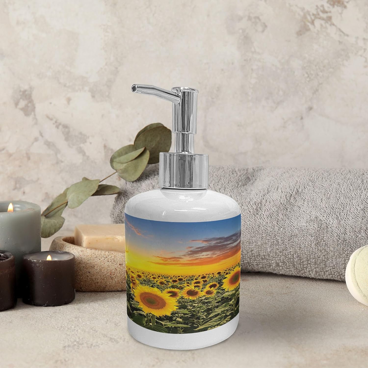 Ambesonne Ceramic Soap Toothbrush Holder Set Green Yellow
