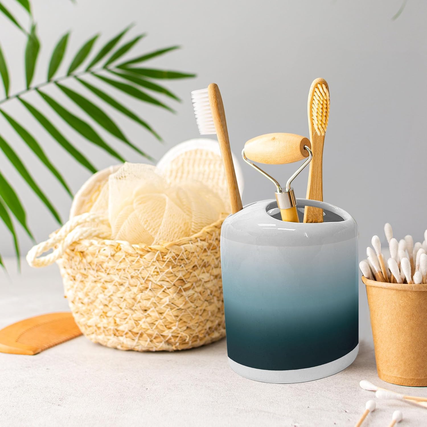 Ambesonne Ombre Soap Dispenser Toothbrush Holder Set 1