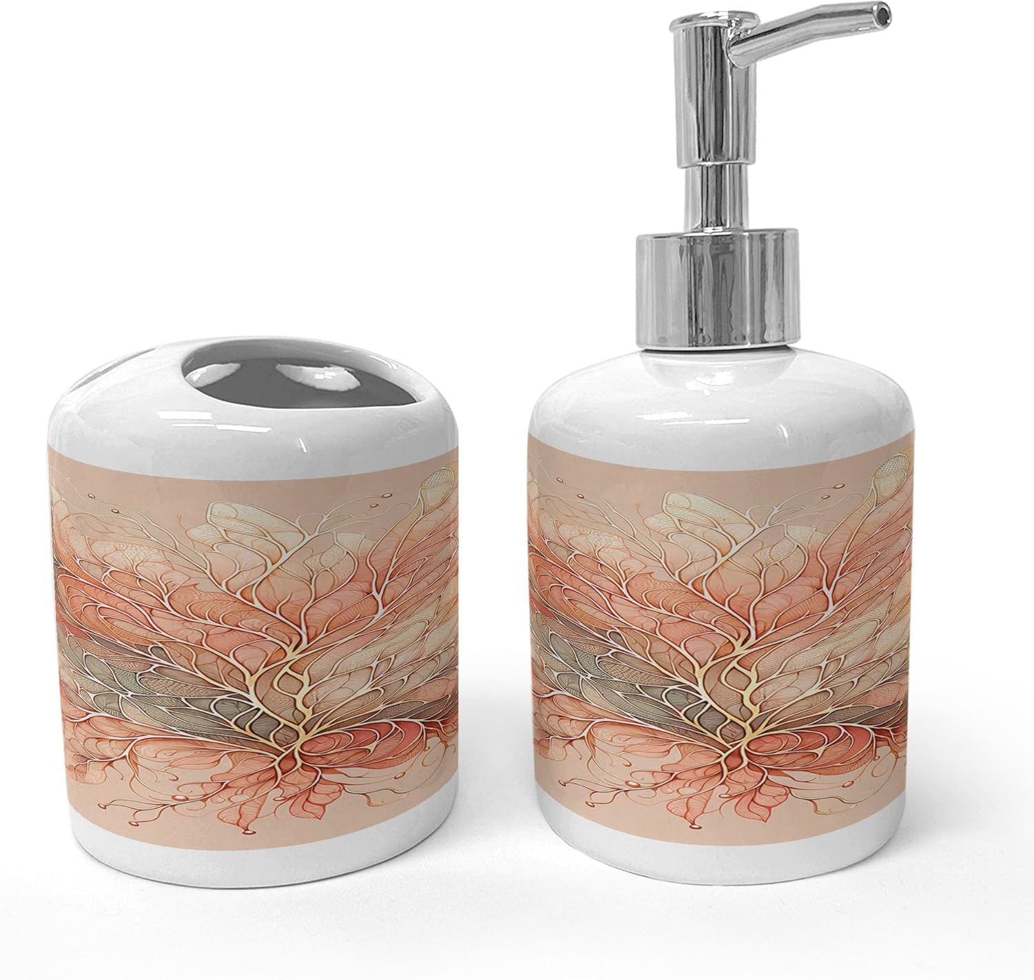 Ambesonne Peach Soap Dispenser Toothbrush Holder Set 2 Pcs