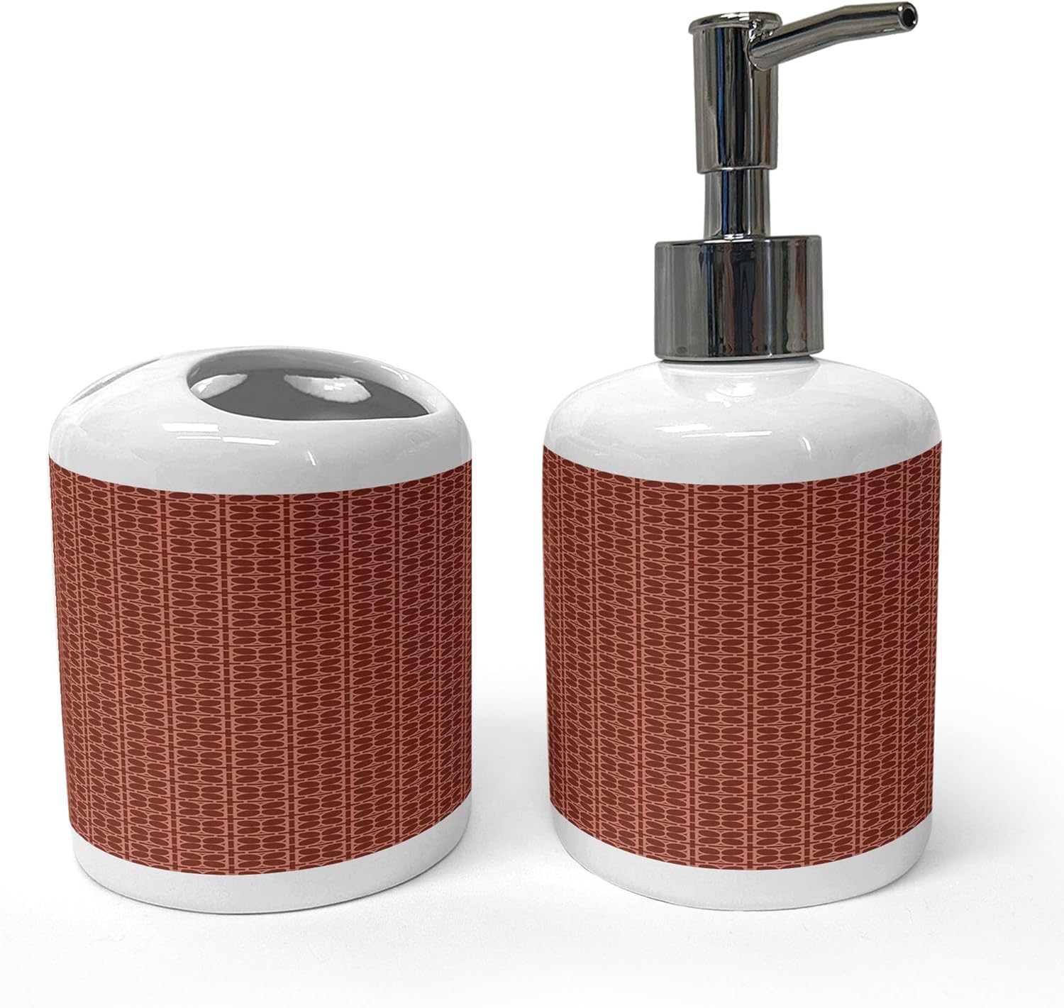 Ambesonne Geometric Soap Dispenser and Toothbrush Holder Set Dark Rust Redwood Ceramic