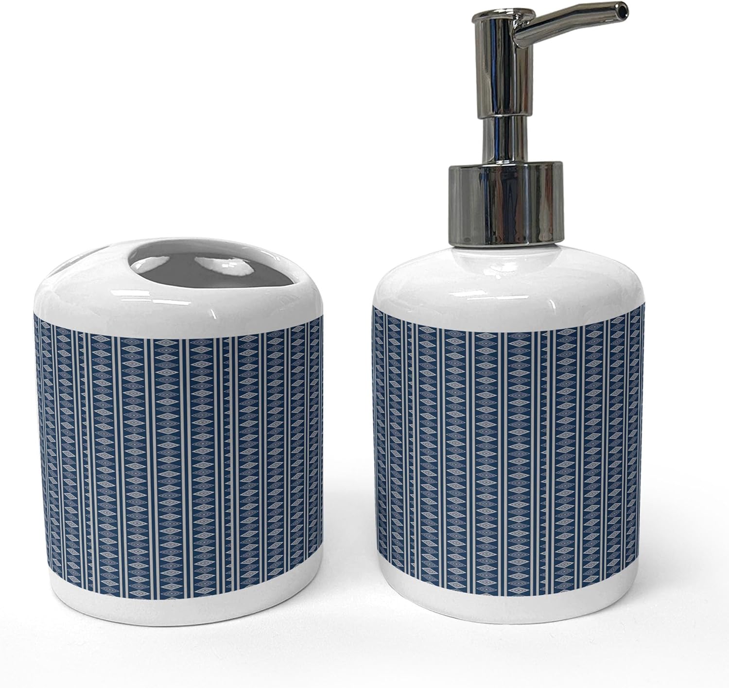 Ambesonne Abstract Soap Toothbrush Holder Set Ceramic Night Blue Pale Grey