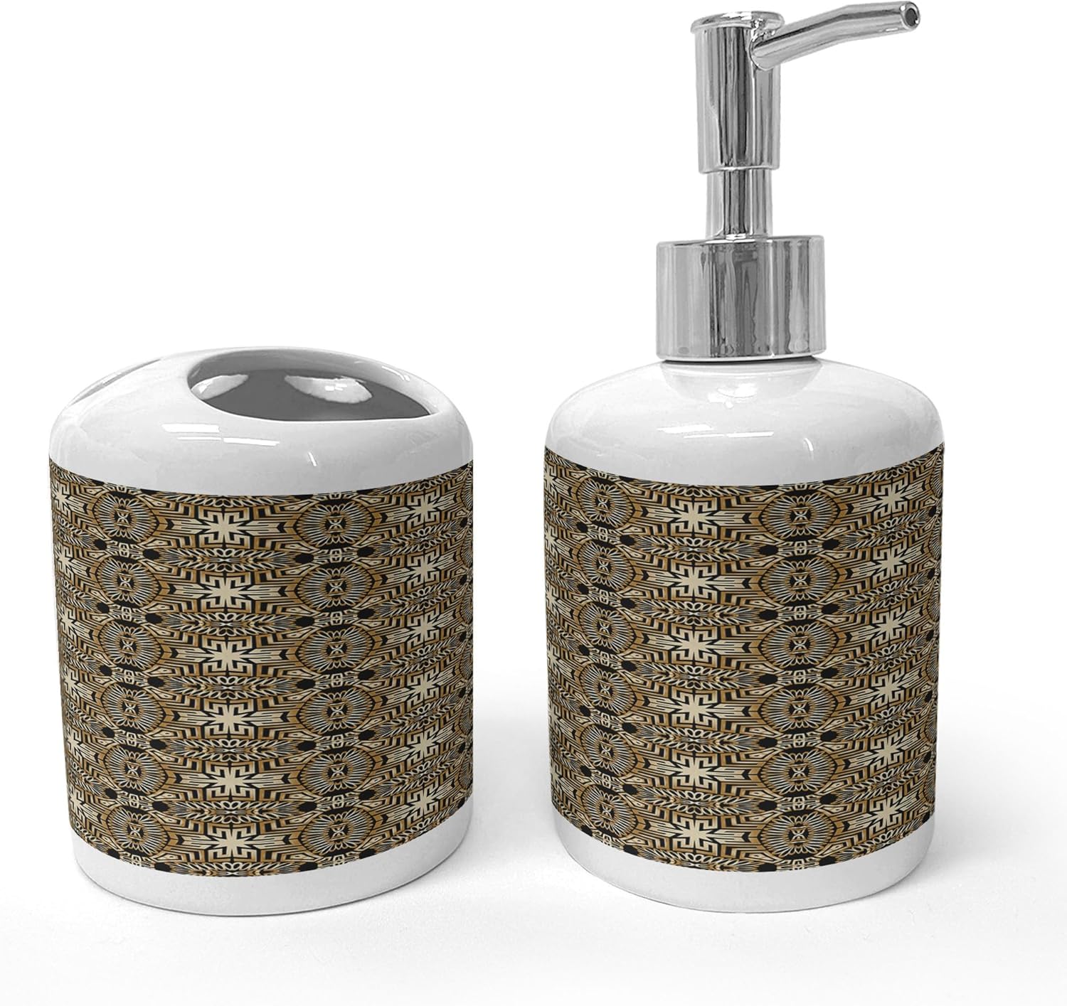 Ambesonne Cinnamon Color Soap Dispenser Toothbrush Holder Set