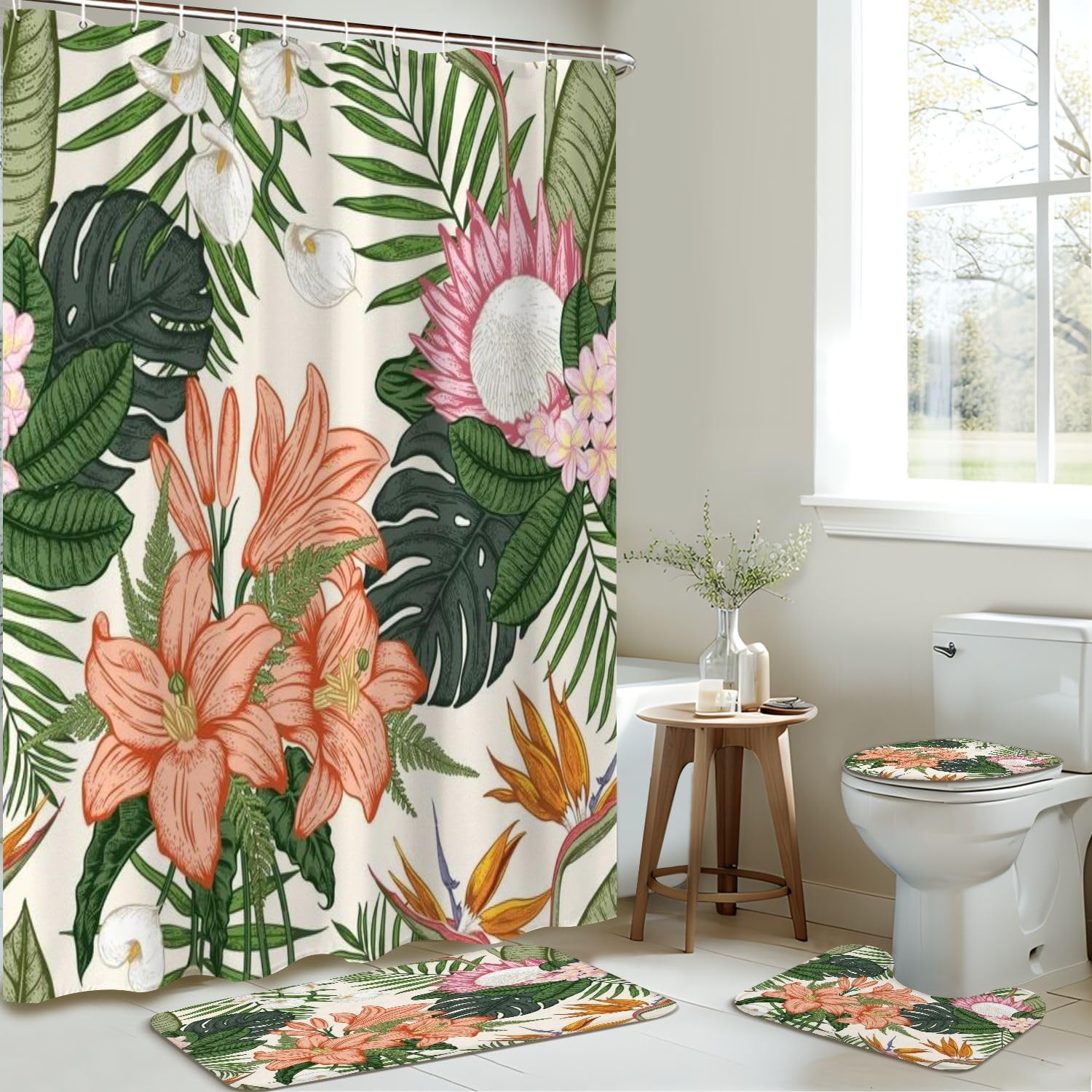 4-Piece JCOOKLOFTS Shower Curtain Set with Rugs