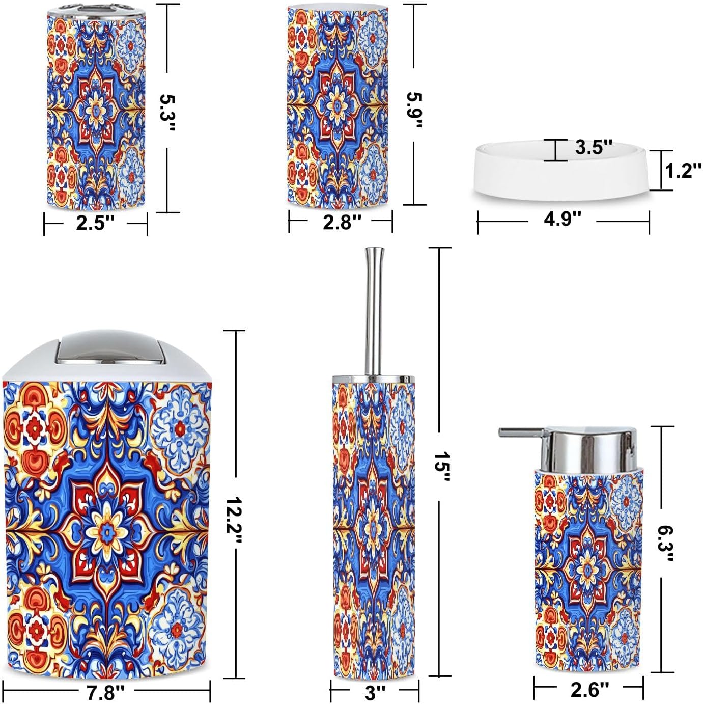 6-Piece Boho Bathroom Accessories Set with Talavera Ceramic Design