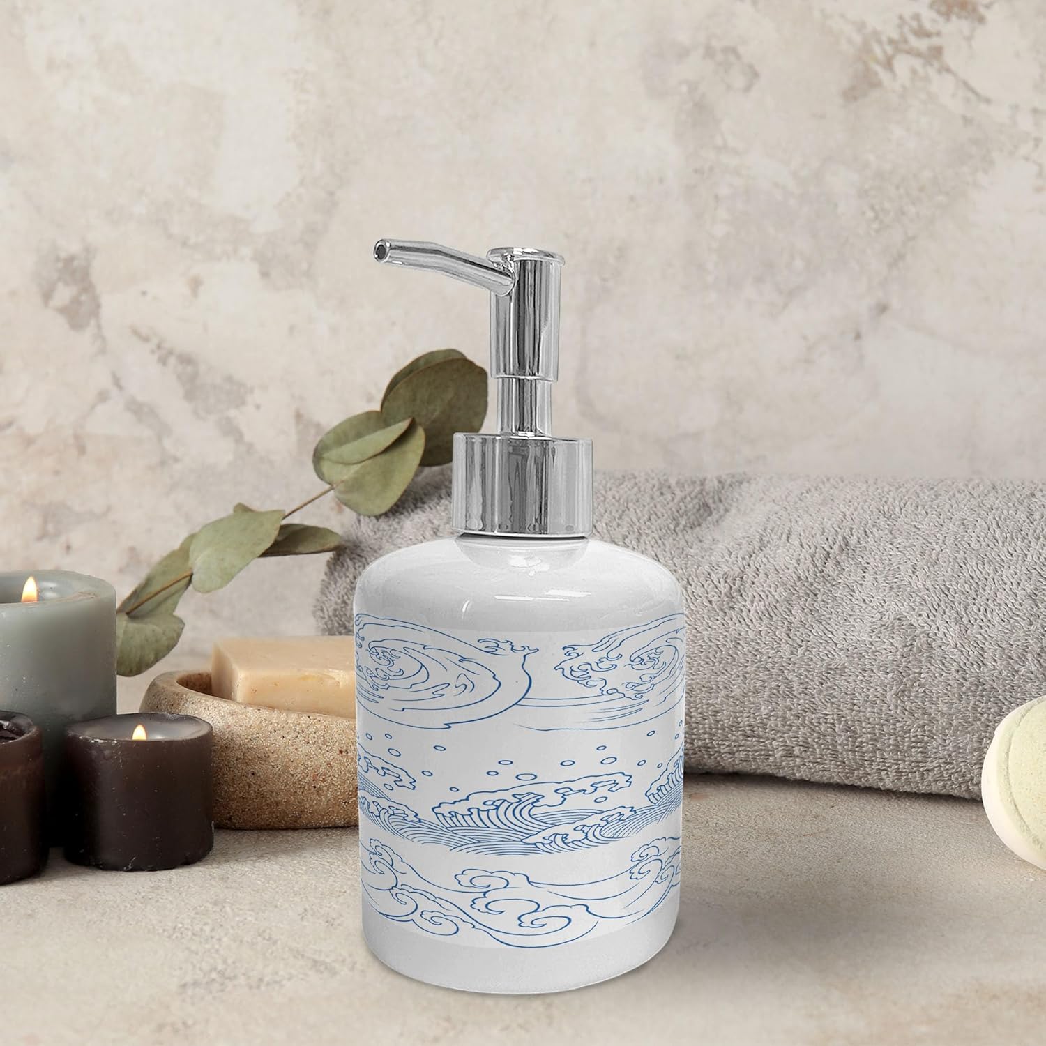 Ambesonne Nautical Soap Toothbrush Holder Set Blue White Monochrome Design