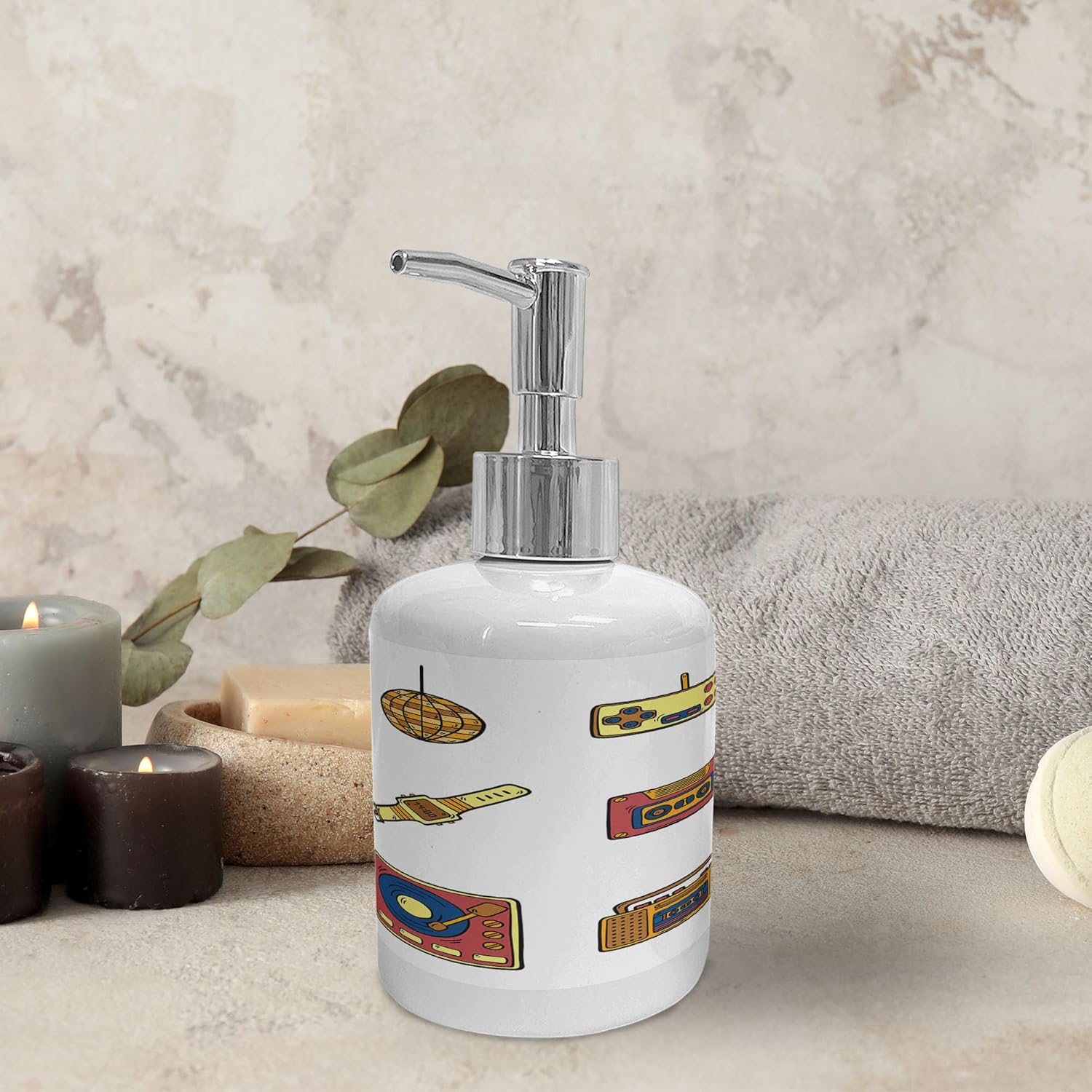 Ambesonne 90s Nostalgic Soap Toothbrush Holder Set