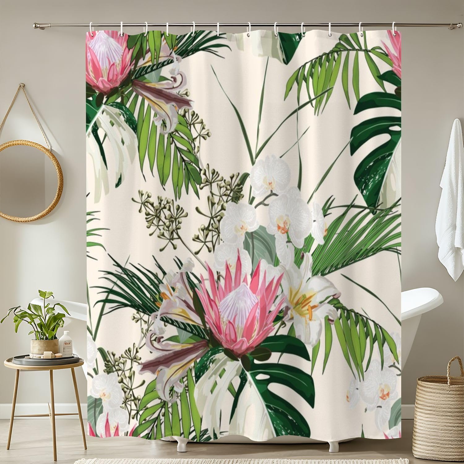 4 Piece Shower Curtain Set with Rugs and Toilet Lid Cover 1
