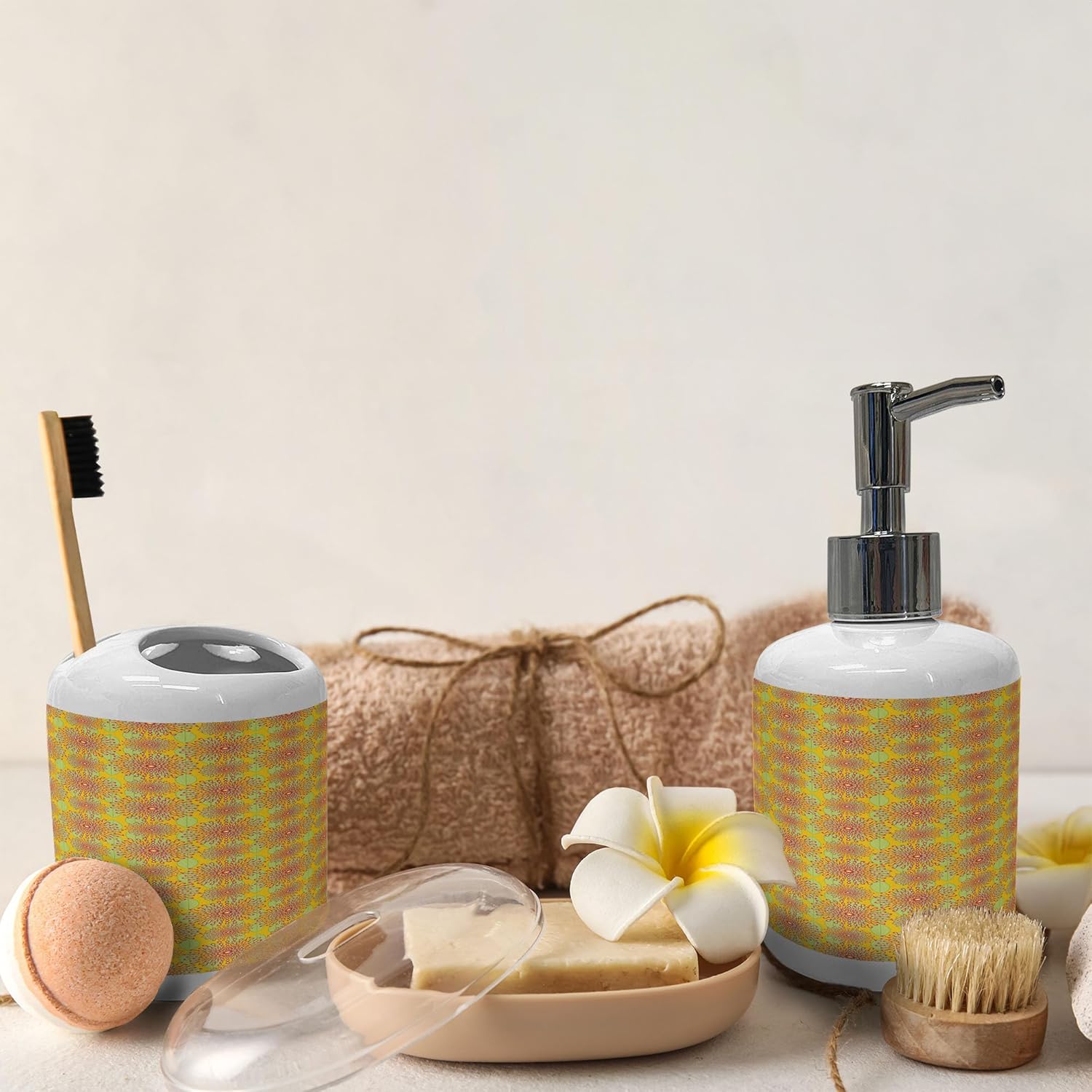 Ambesonne Exotic Soap Toothbrush Holder Set