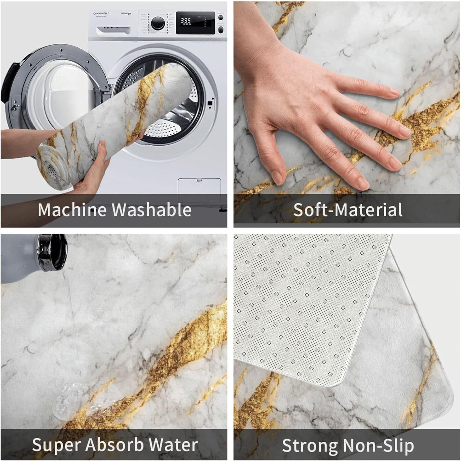 Xukor Bathroom Rugs White Gold Marble 315 x 193 in