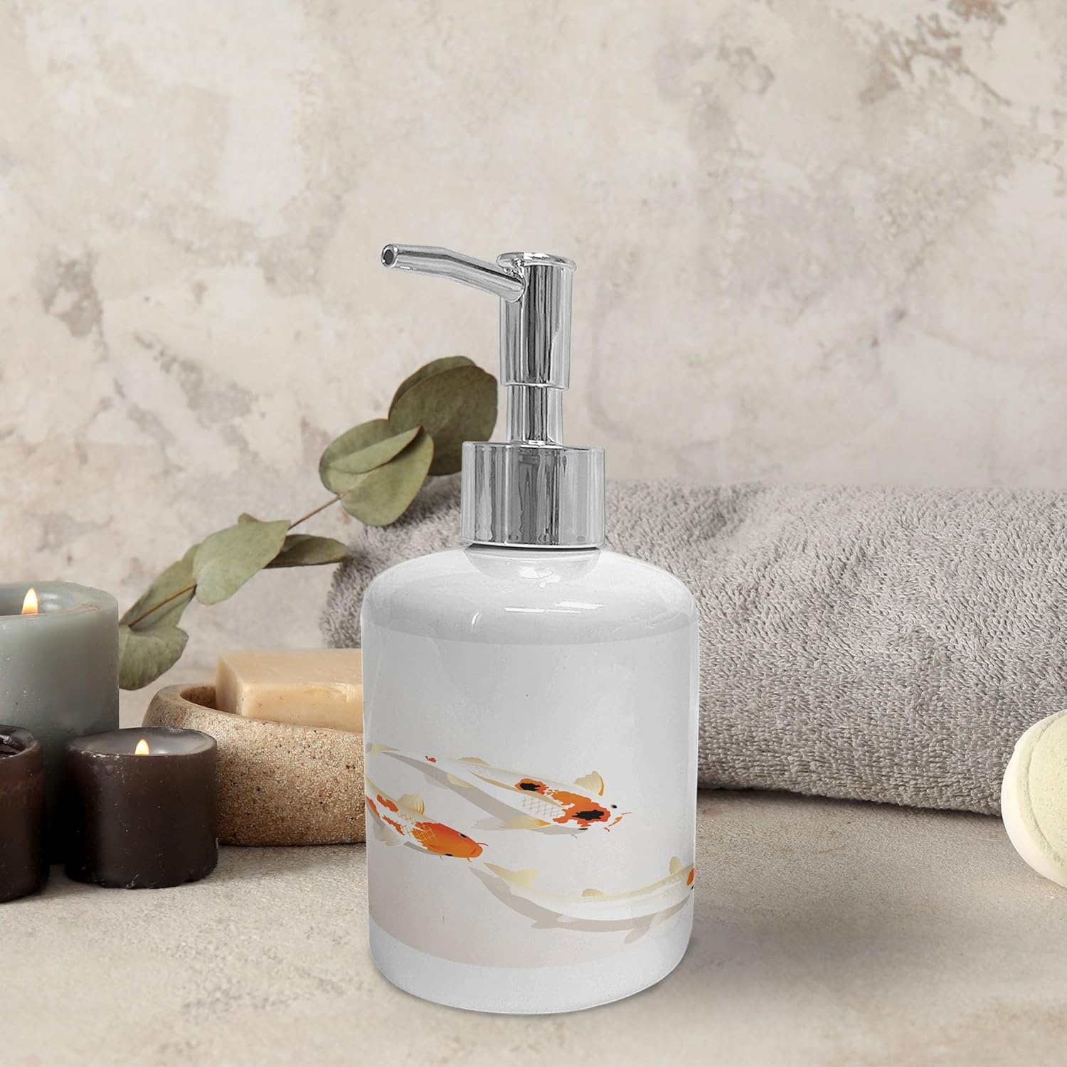 Ambesonne Animal Soap Dispenser Toothbrush Holder Set Ceramic 2 Pcs Orange Beige