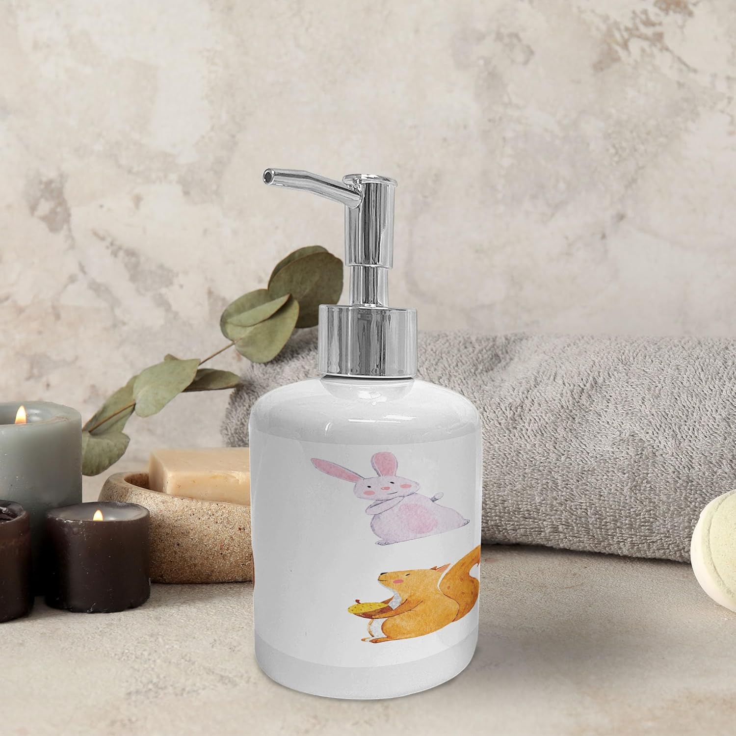 Ambesonne Animals Soap Dispenser Toothbrush Holder Set Ceramic 2 Pcs