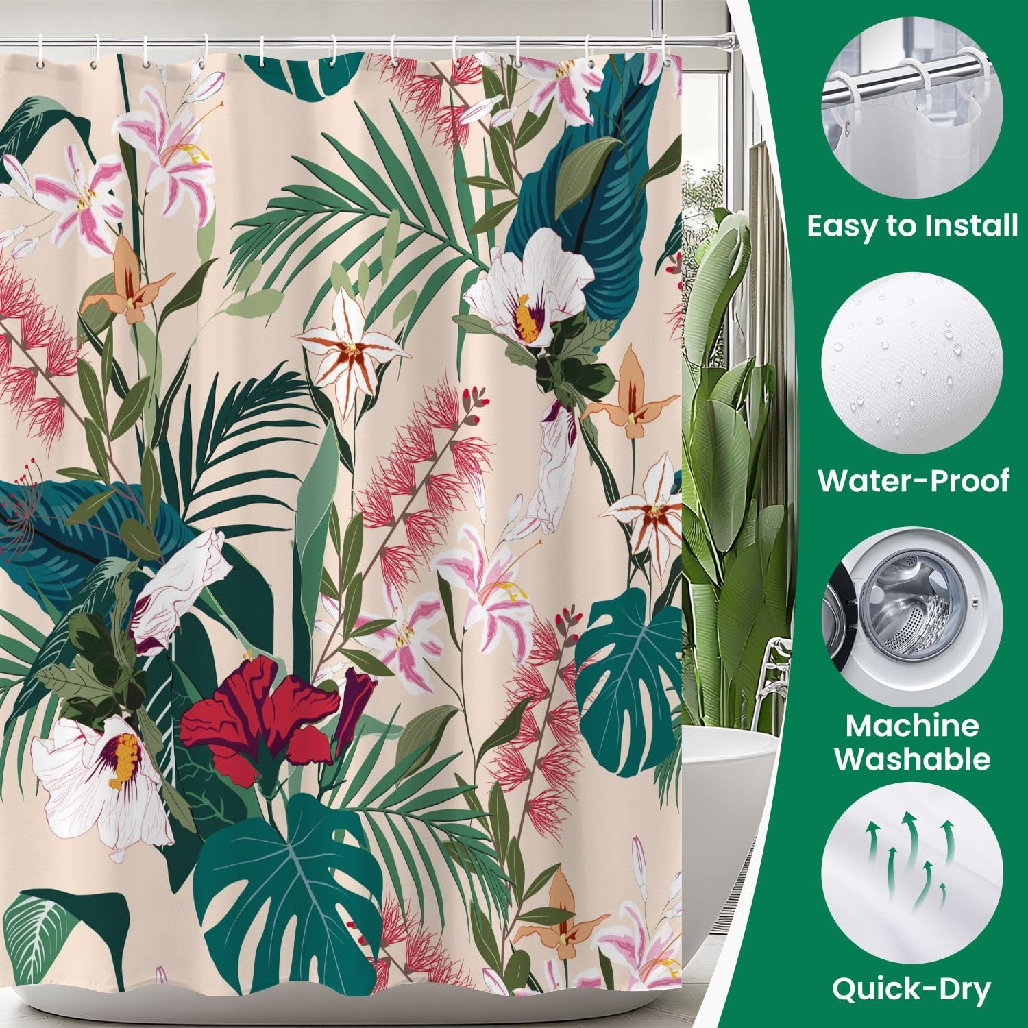JCOOKLOFTS 4 Piece Tropical Flower Shower Set