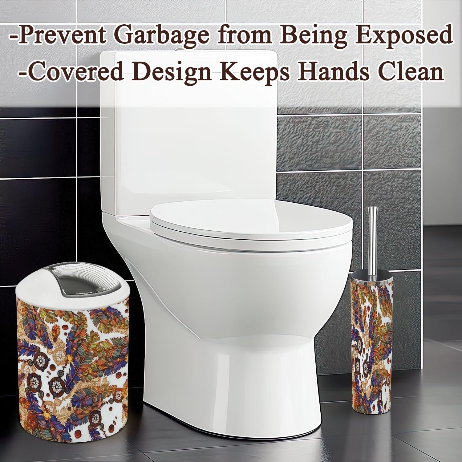 6 Piece Bathroom Accessories Set with Trash Can 1