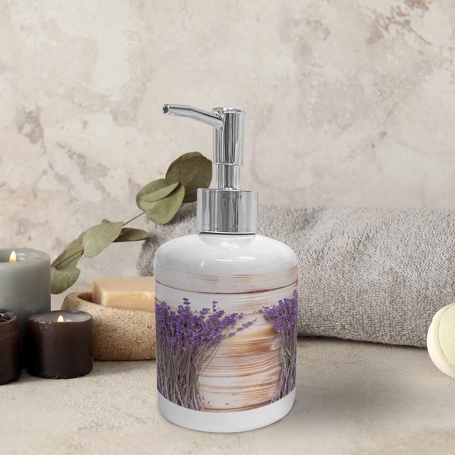 Ambesonne Ceramic Soap Toothbrush Holder Set 2 Pcs Blue Violet and Warm Taupe