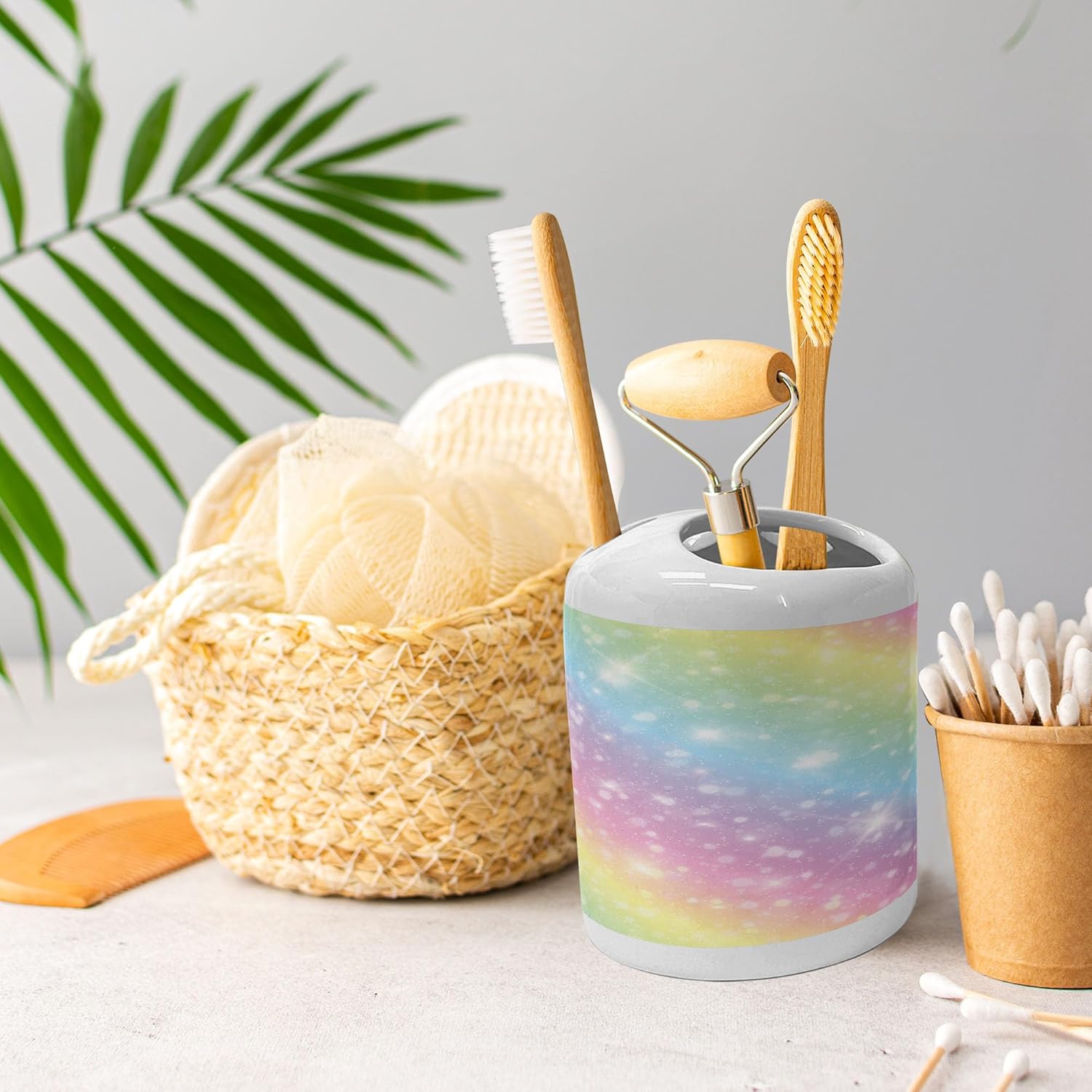 Ambesonne Galaxy Unicorn Soap Dispenser Toothbrush Holder Set